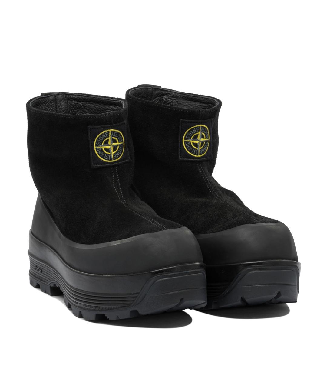 STONE ISLAND Черные кожаные высокие ботинки, фото 2