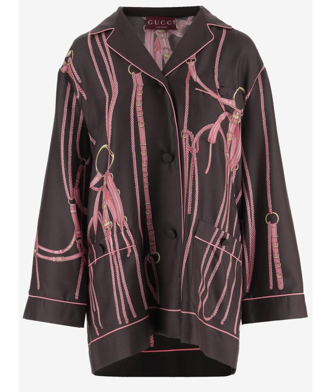 GUCCI Коричневая шелковая рубашка, фото 1