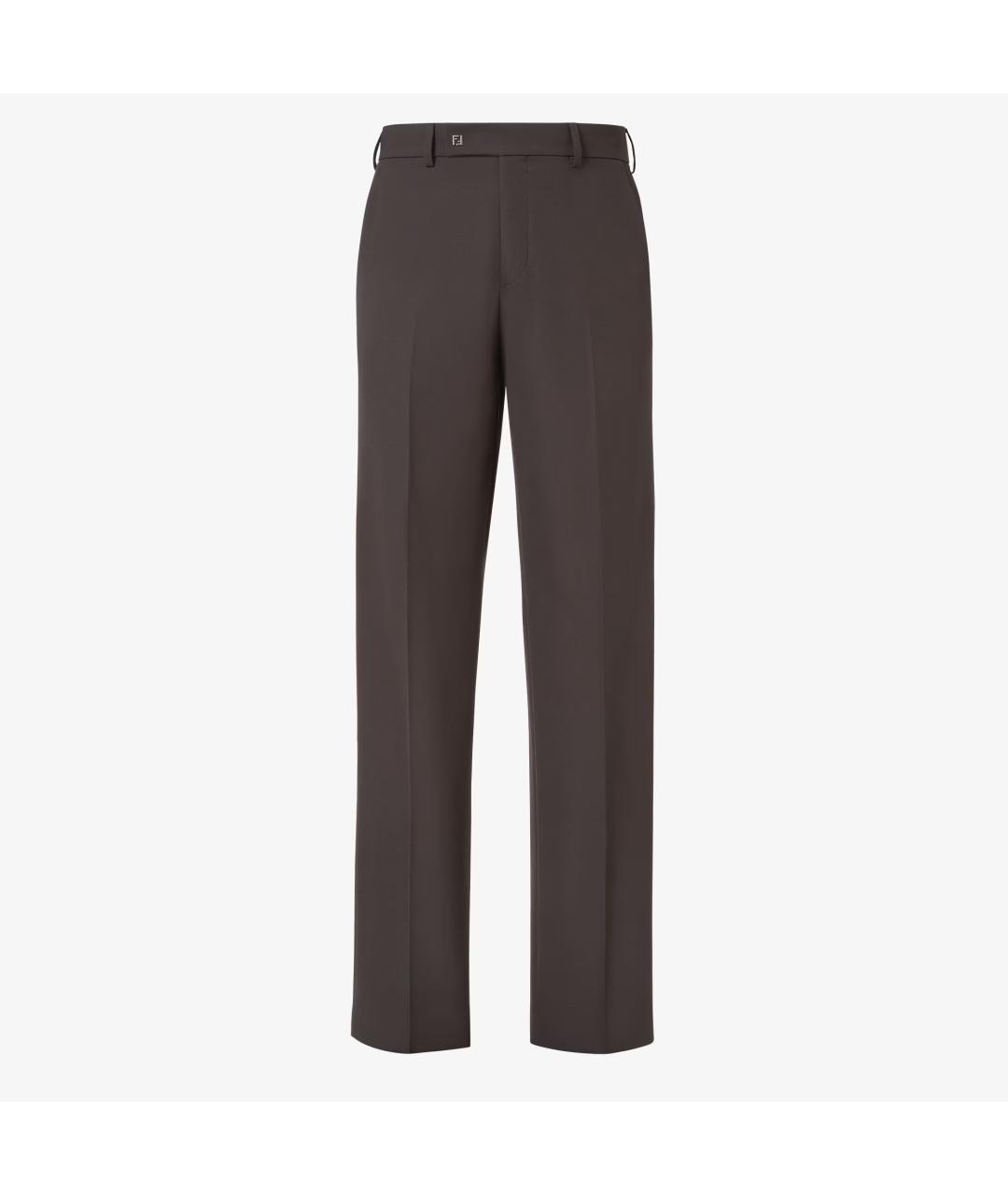 FENDI Коричневые шерстяные повседневные брюки, фото 1