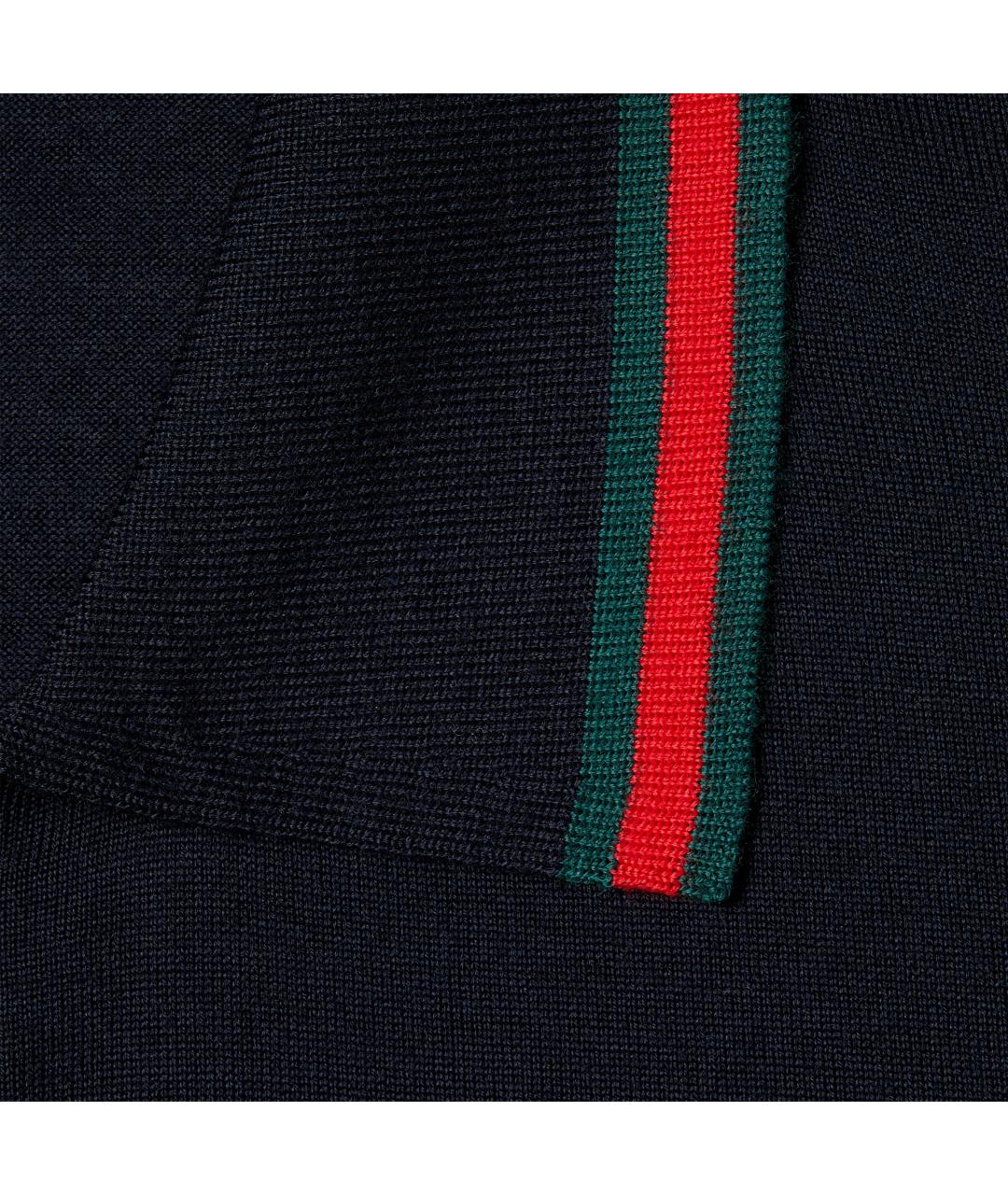GUCCI Синее хлопко-шерстяное поло с коротким рукавом, фото 2