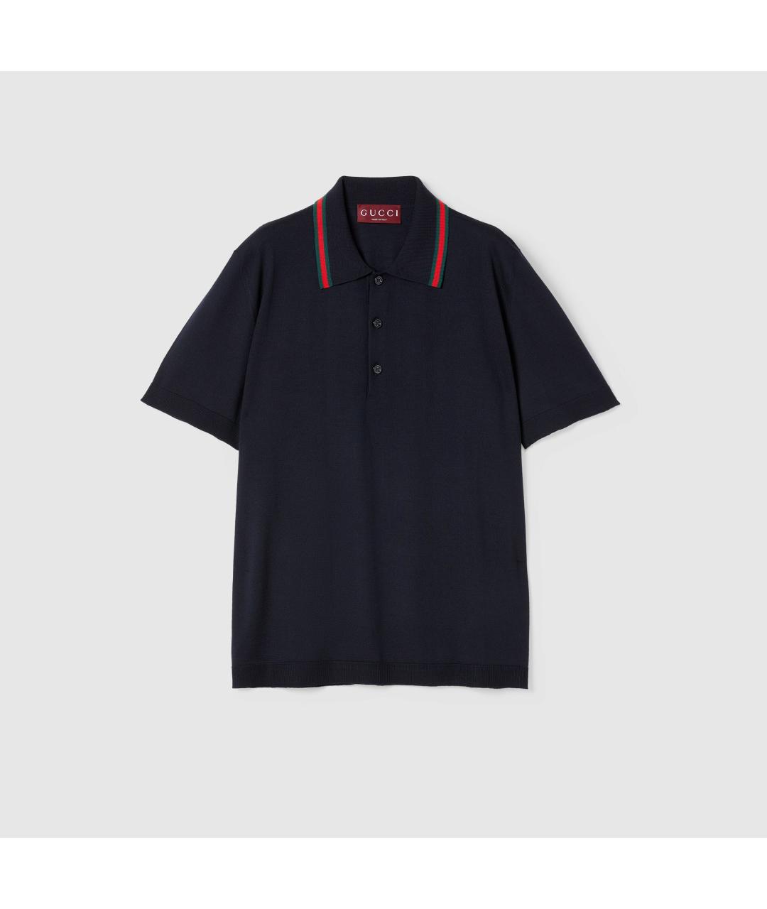 GUCCI Синее хлопко-шерстяное поло с коротким рукавом, фото 1