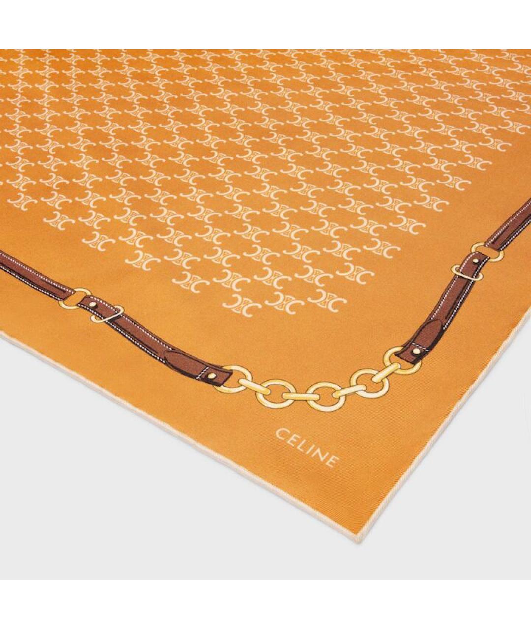 CELINE Оранжевый шелковый шарф, фото 2