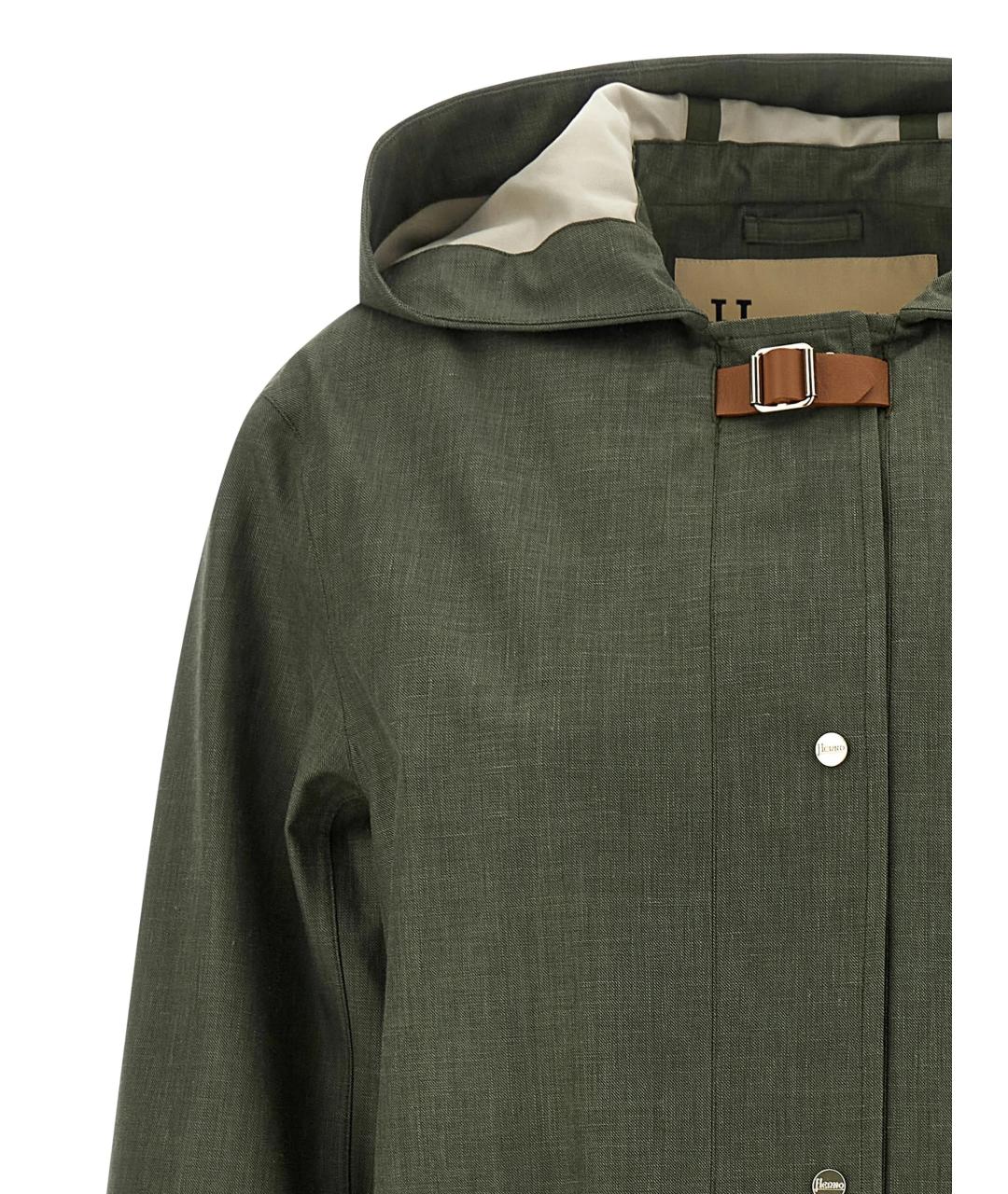 HERNO Зеленый льняной тренч/плащ, фото 2