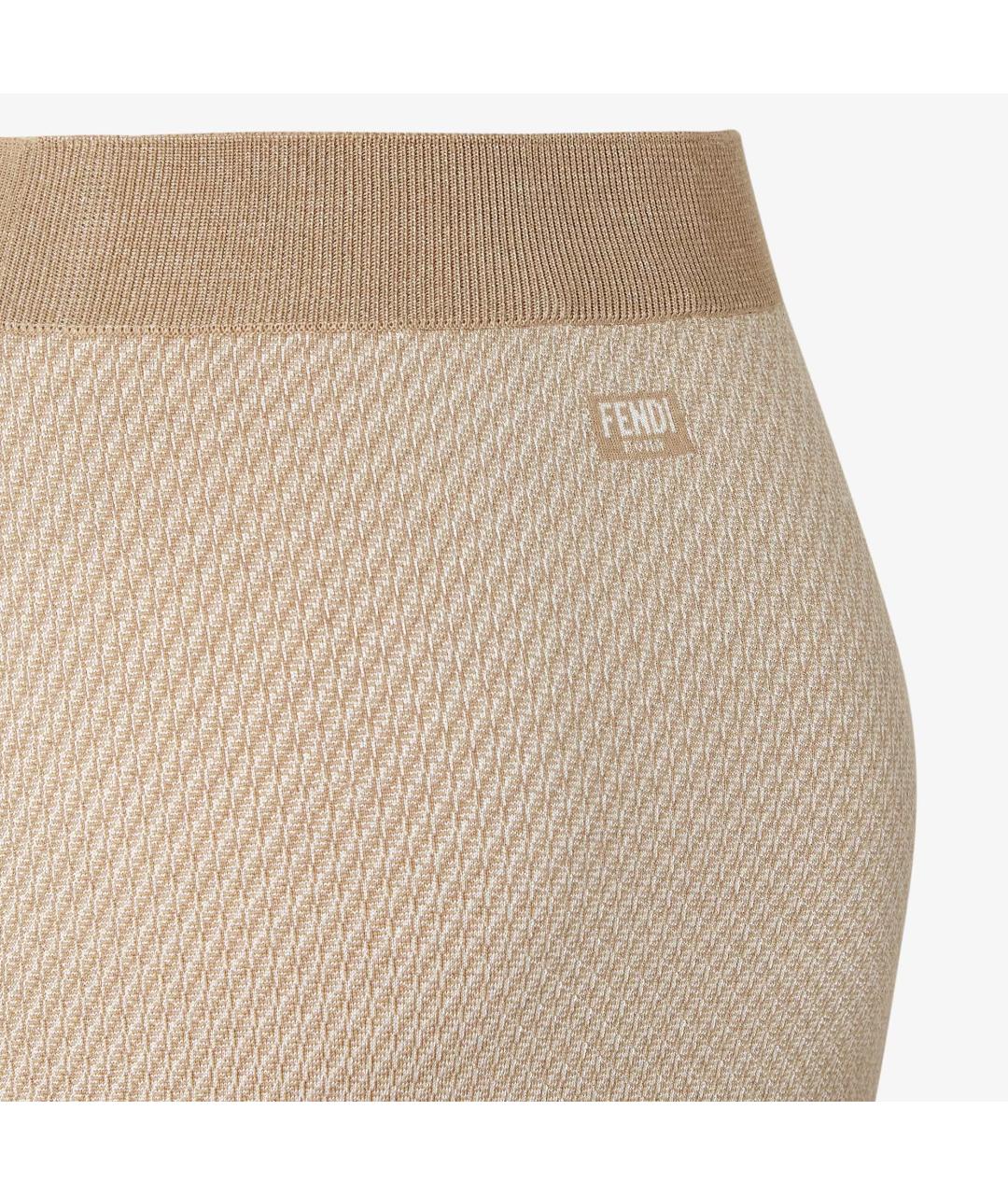 FENDI Бежевая шелковая юбка миди, фото 3