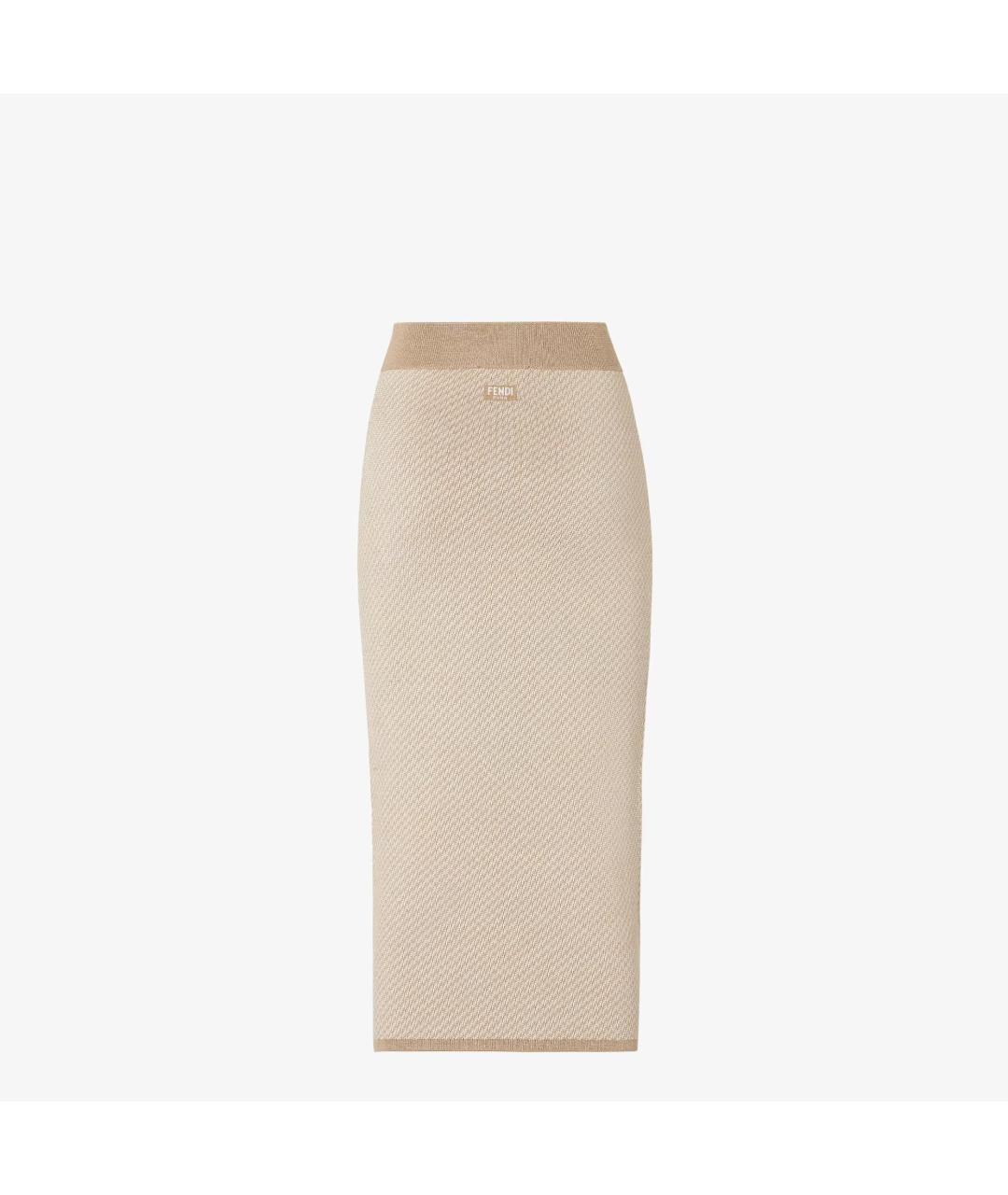 FENDI Бежевая шелковая юбка миди, фото 2