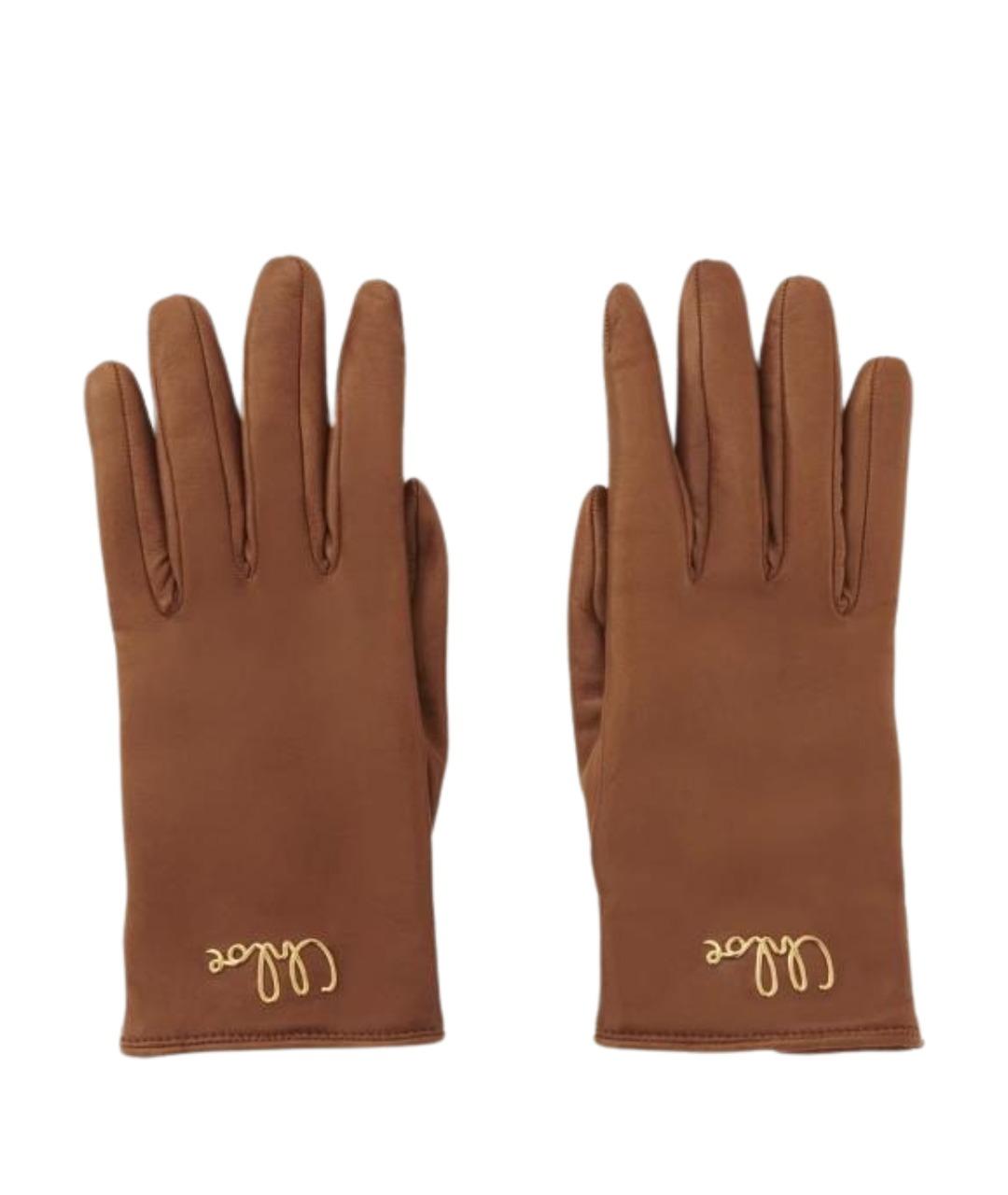 CHLOE Коричневые кожаные перчатки, фото 1
