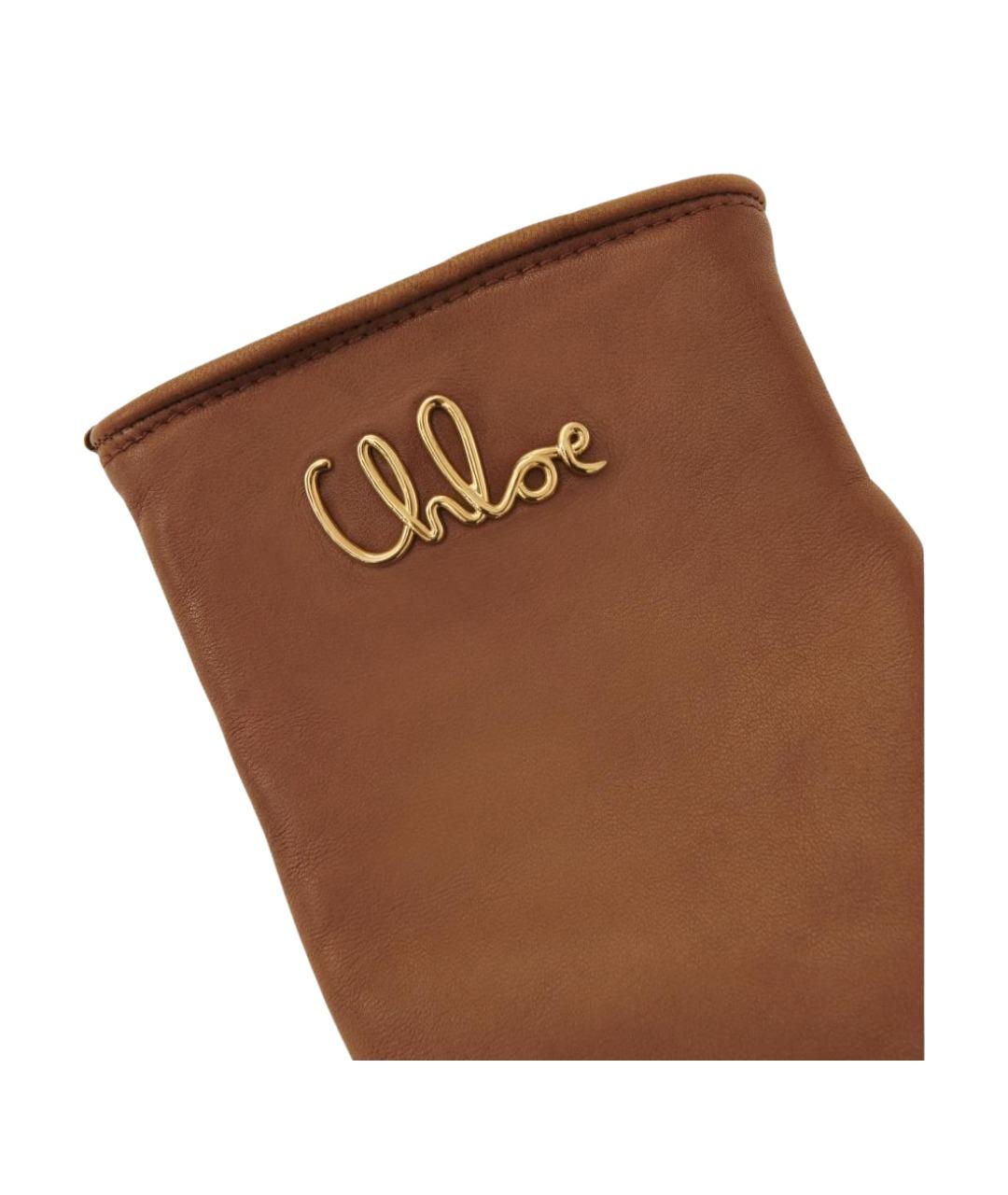 CHLOE Коричневые кожаные перчатки, фото 3