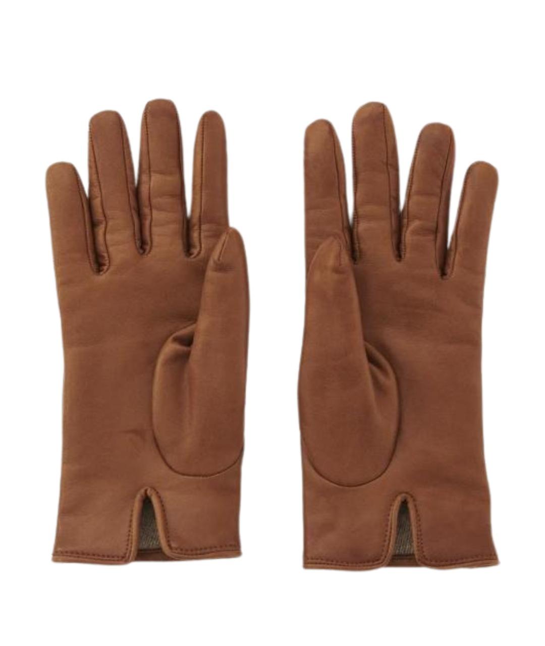 CHLOE Коричневые кожаные перчатки, фото 2