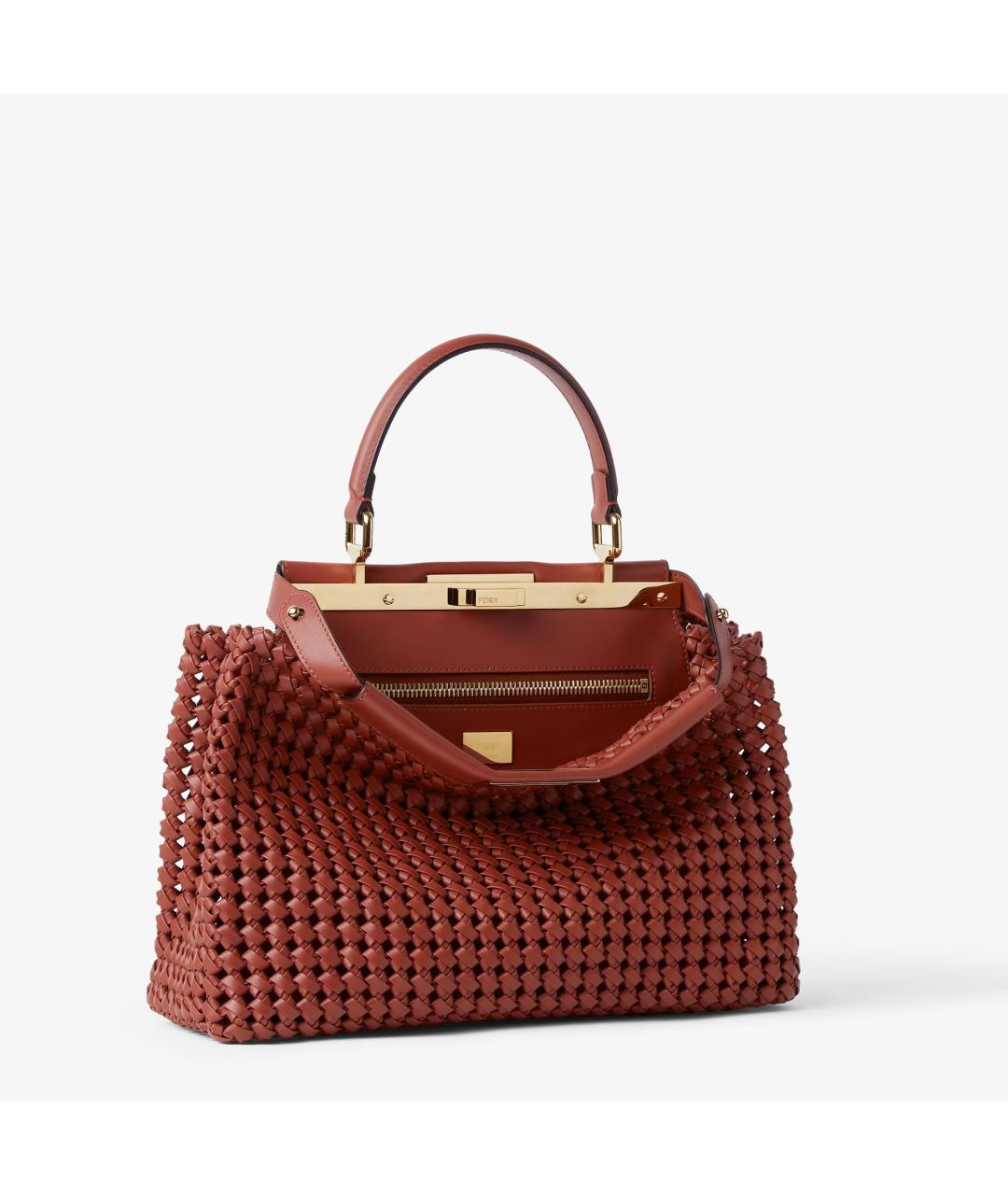 FENDI Бордовая кожаная сумка с короткими ручками, фото 2