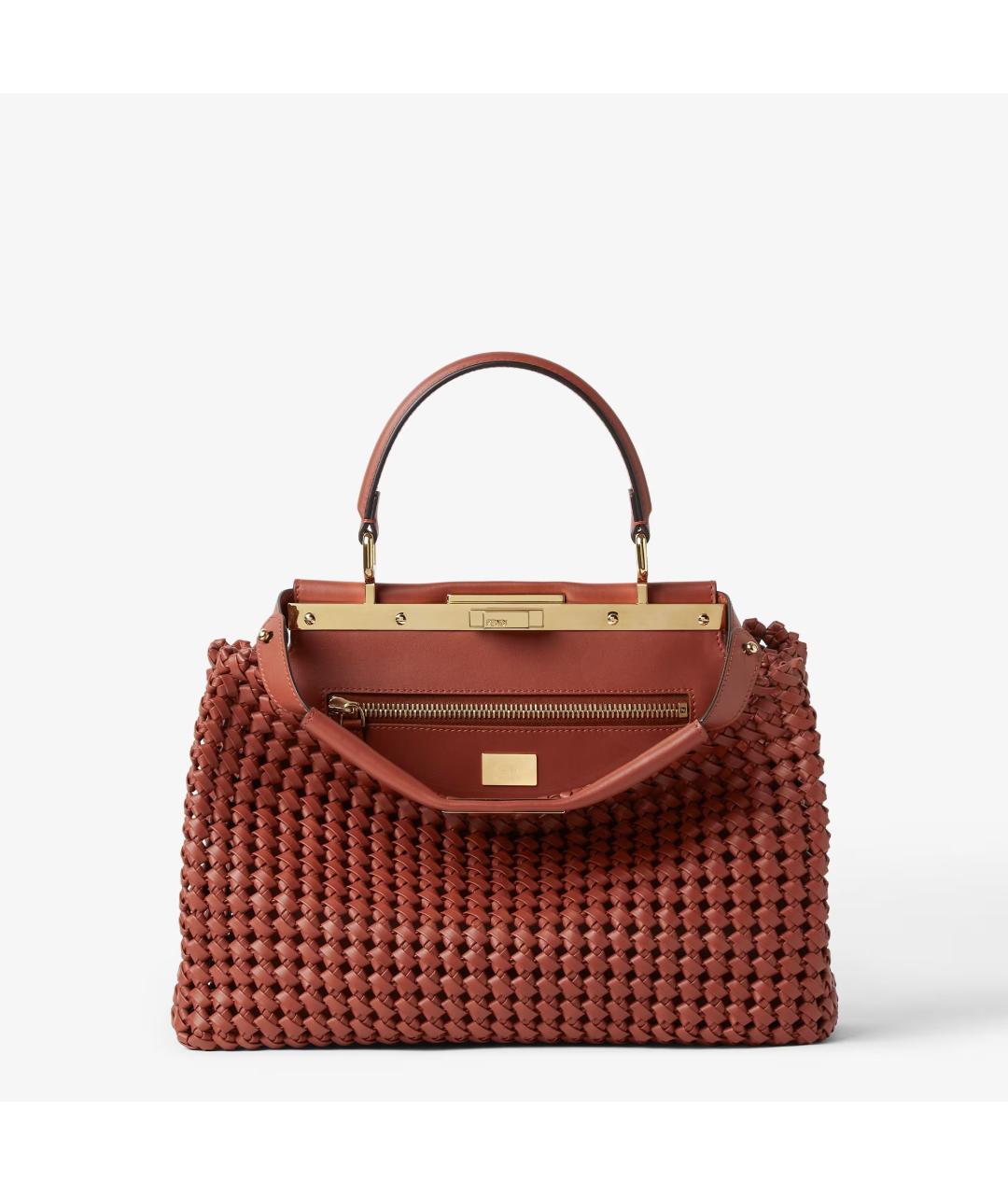 FENDI Бордовая кожаная сумка с короткими ручками, фото 4