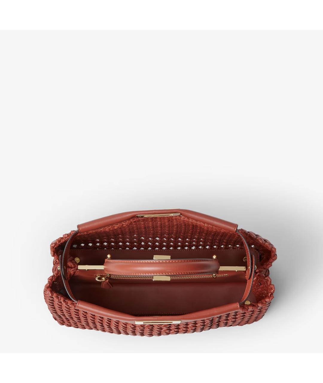 FENDI Бордовая кожаная сумка с короткими ручками, фото 3