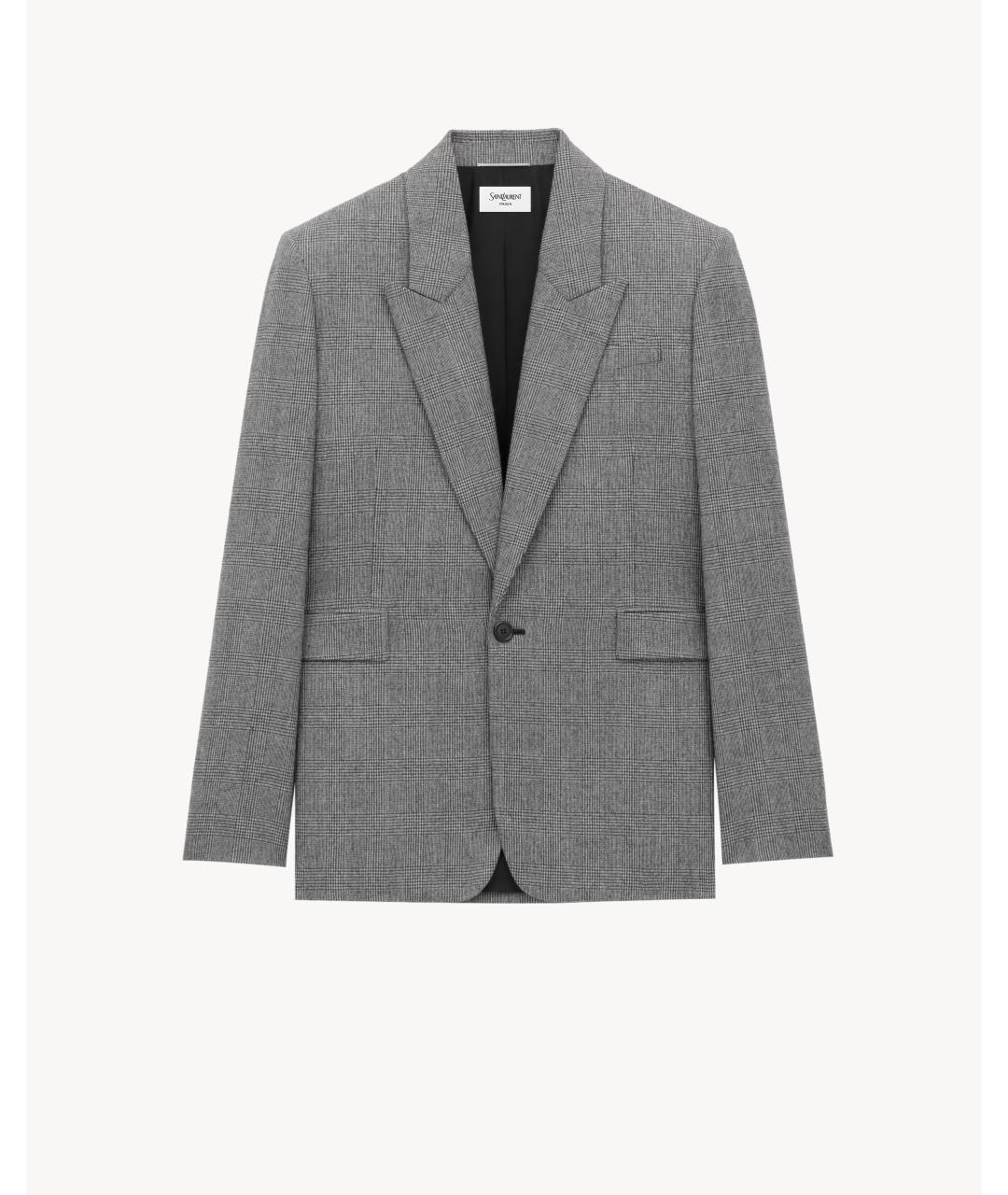 SAINT LAURENT Серый шерстяной пиджак, фото 4