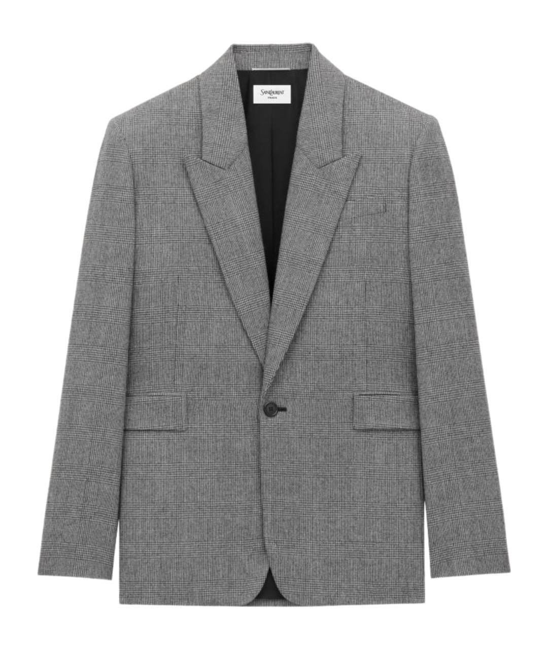 SAINT LAURENT Серый шерстяной пиджак, фото 1