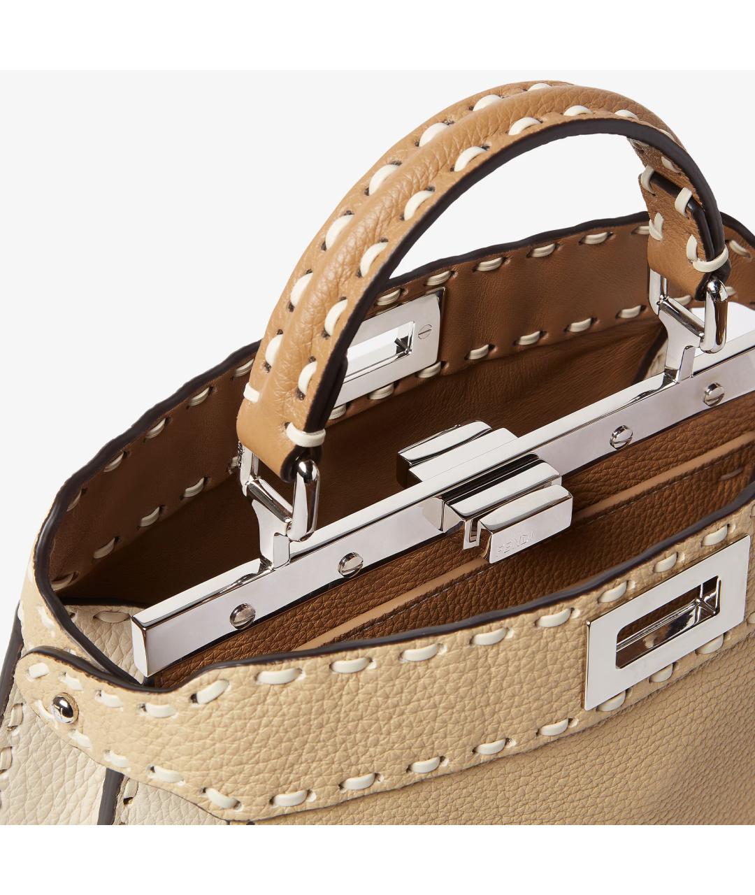 FENDI Бежевая кожаная сумка через плечо, фото 4