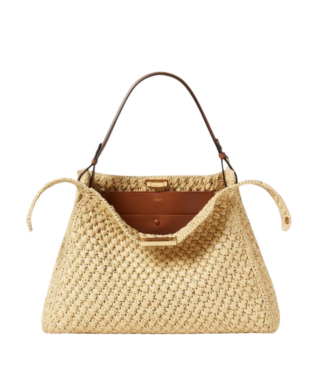 FENDI Бежевая синтетическая сумка тоут, фото 2