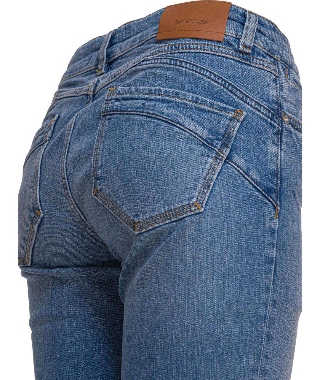 SPORTMAX Синие хлопковые брюки узкие, фото 4