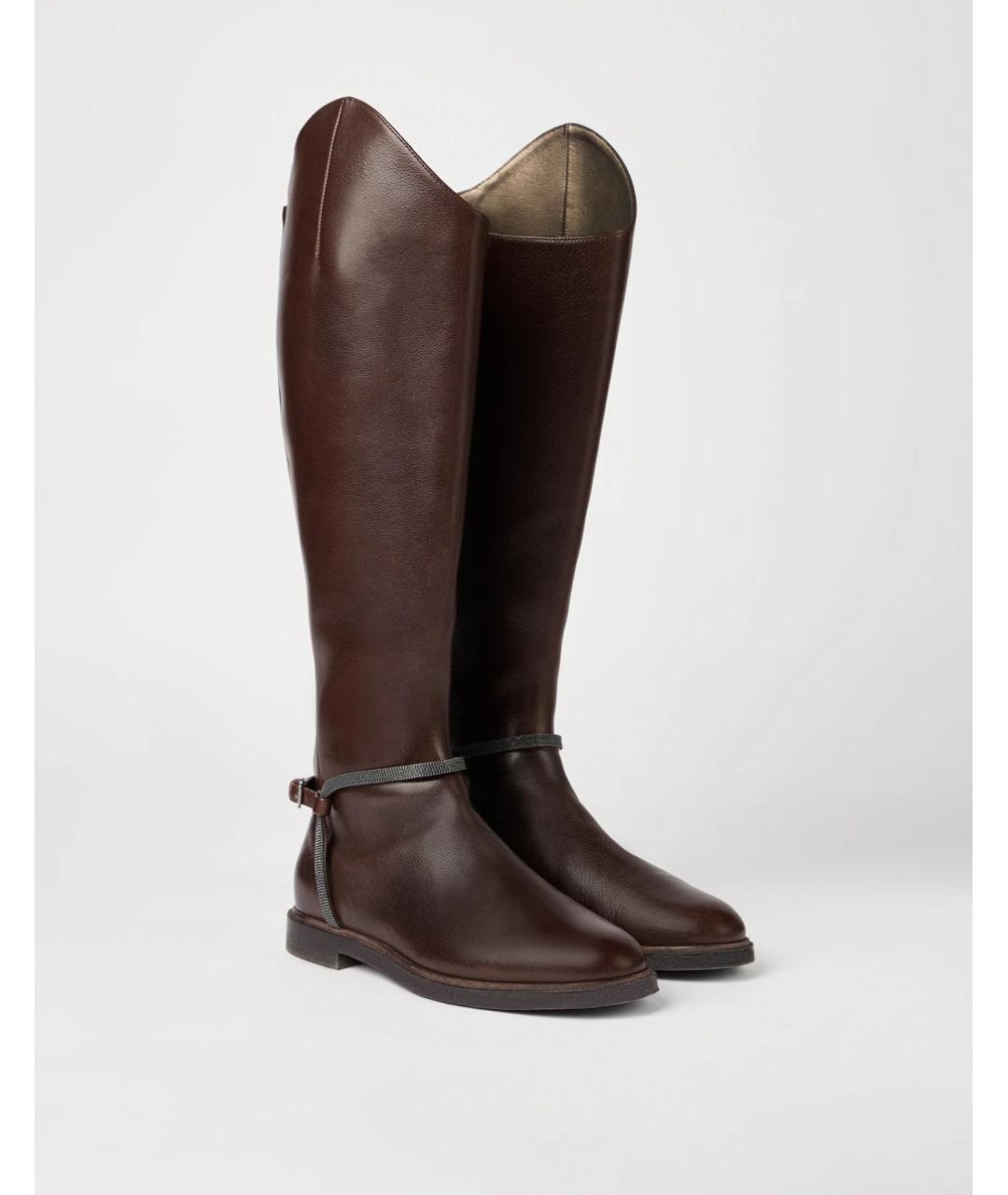 BRUNELLO CUCINELLI Коричневые кожаные сапоги, фото 2