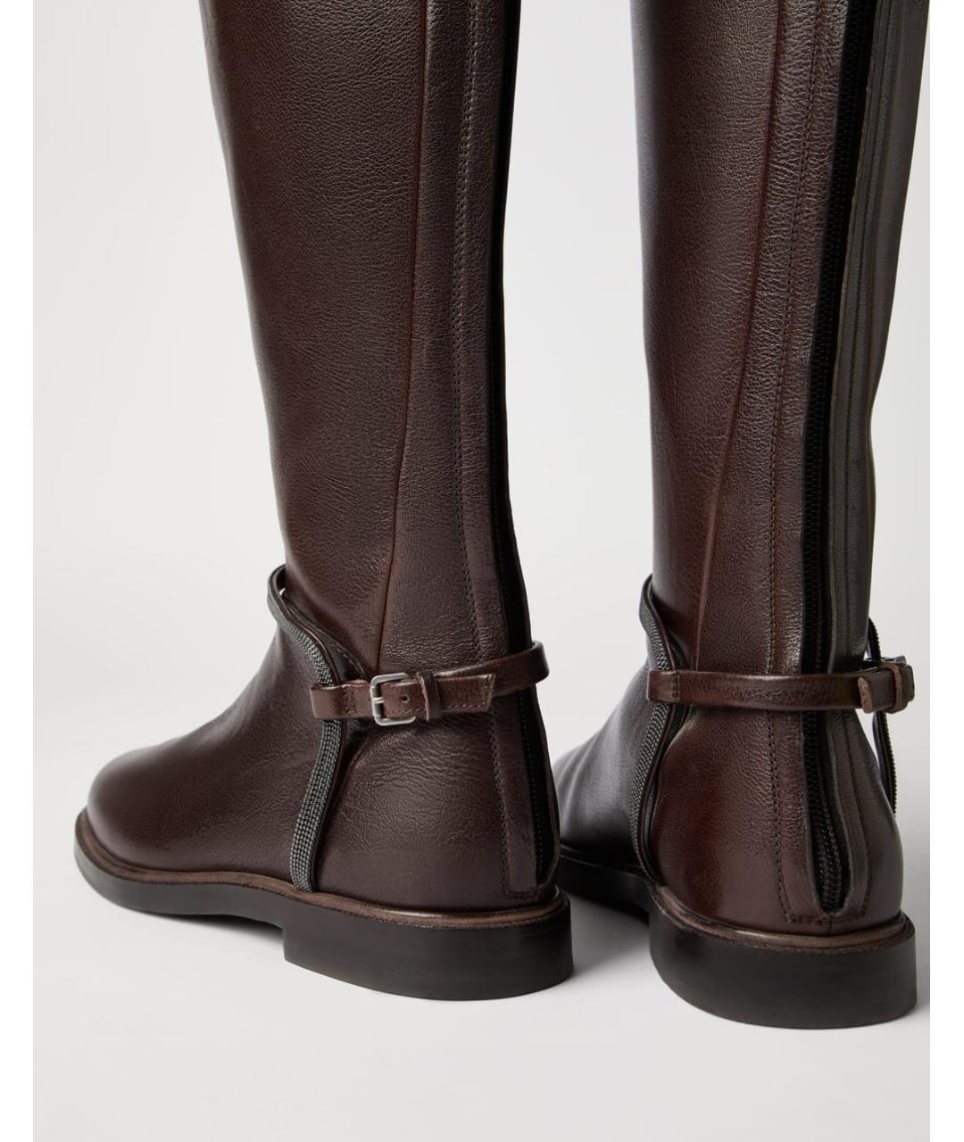 BRUNELLO CUCINELLI Коричневые кожаные сапоги, фото 4