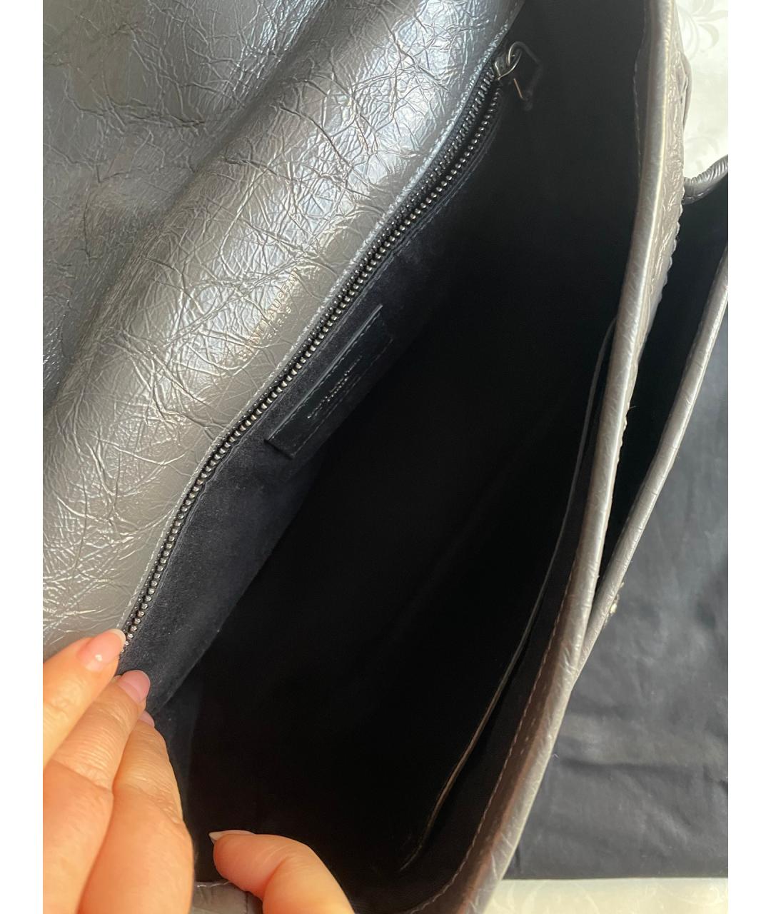 SAINT LAURENT Серая кожаная сумка через плечо, фото 6