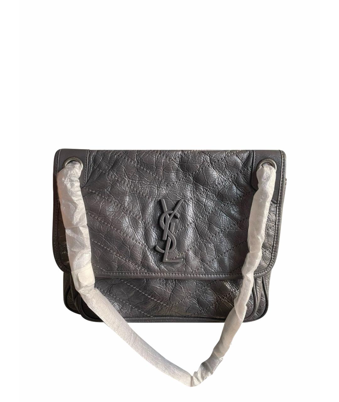 SAINT LAURENT Серая кожаная сумка через плечо, фото 1