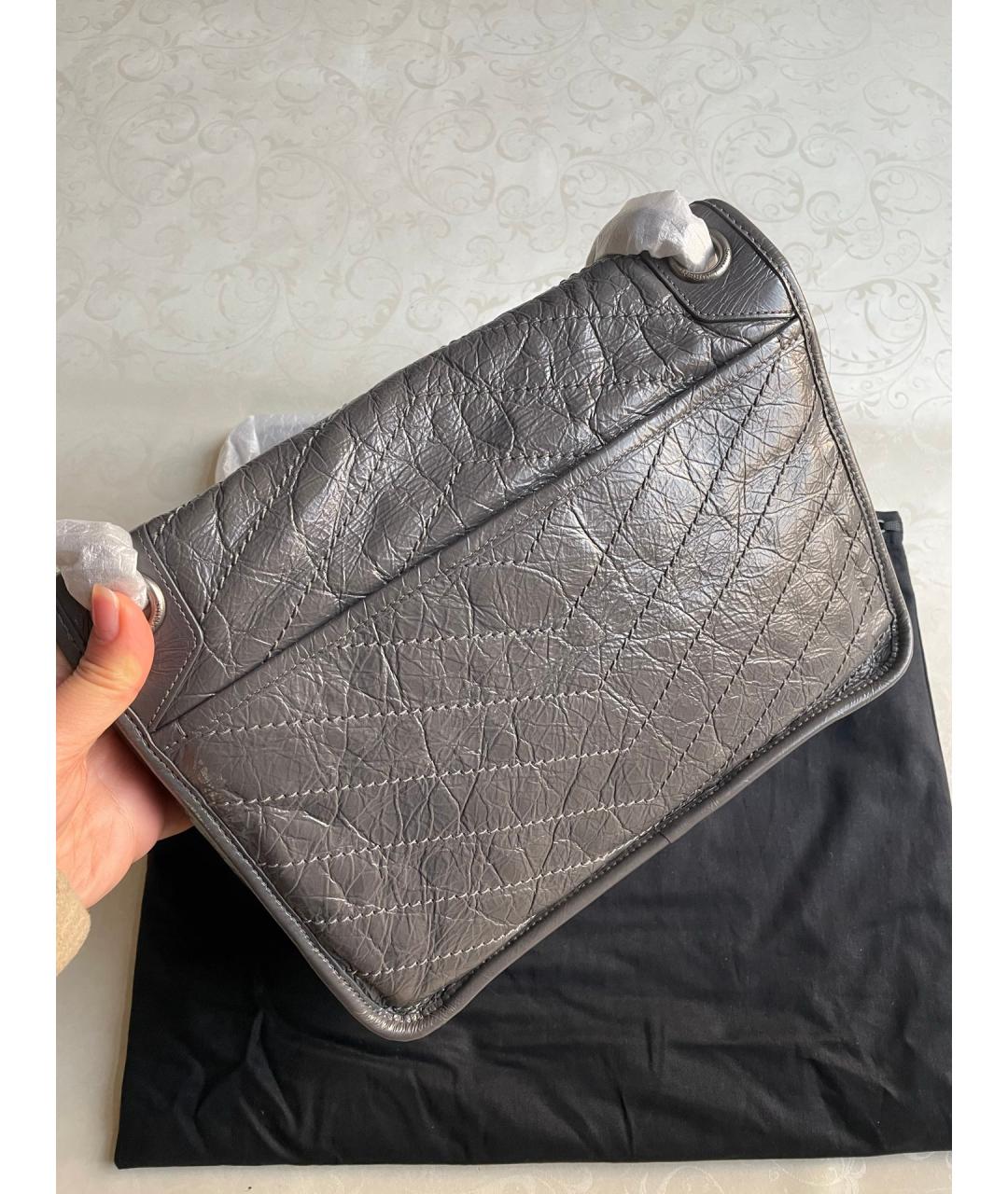 SAINT LAURENT Серая кожаная сумка через плечо, фото 3