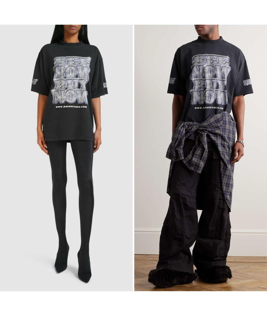 BALENCIAGA Антрацитовая хлопковая футболка, фото 2