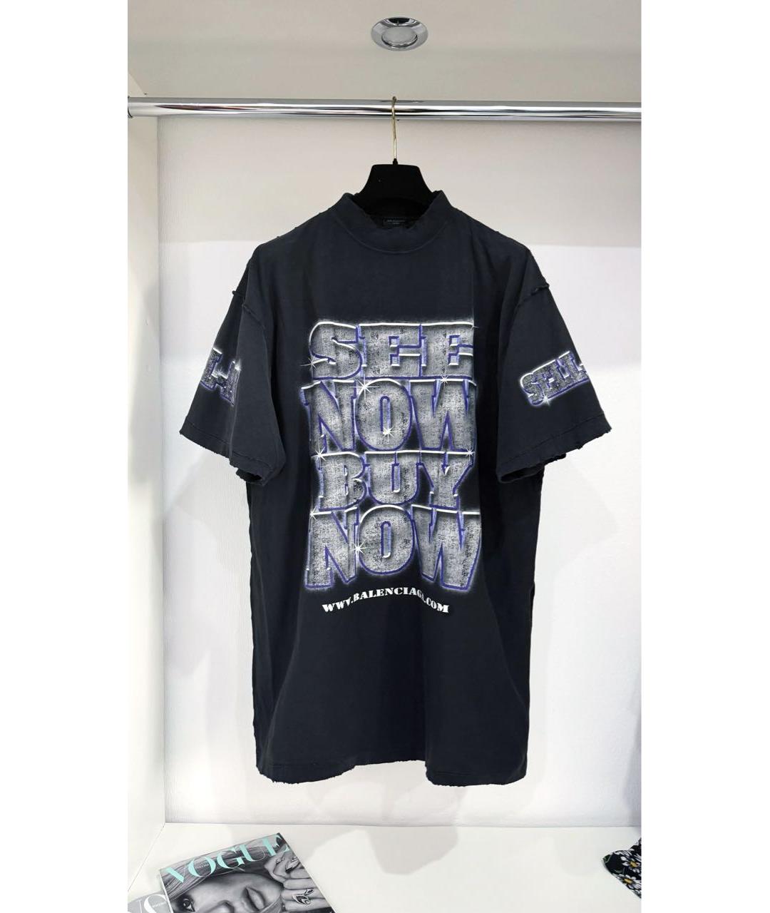 BALENCIAGA Антрацитовая хлопковая футболка, фото 3