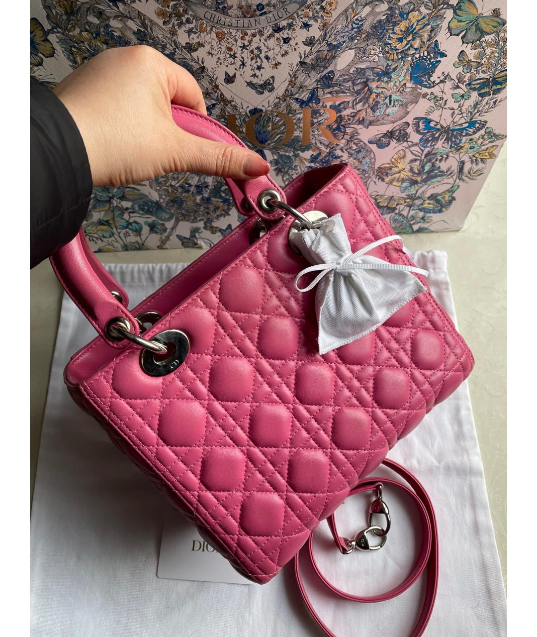 CHRISTIAN DIOR Розовая кожаная сумка с короткими ручками, фото 2