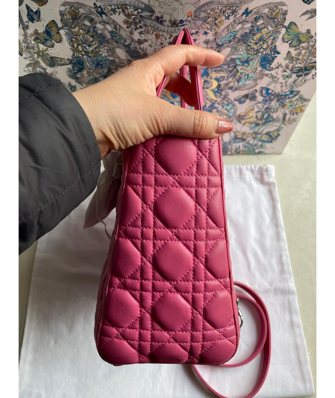 CHRISTIAN DIOR Розовая кожаная сумка с короткими ручками, фото 4