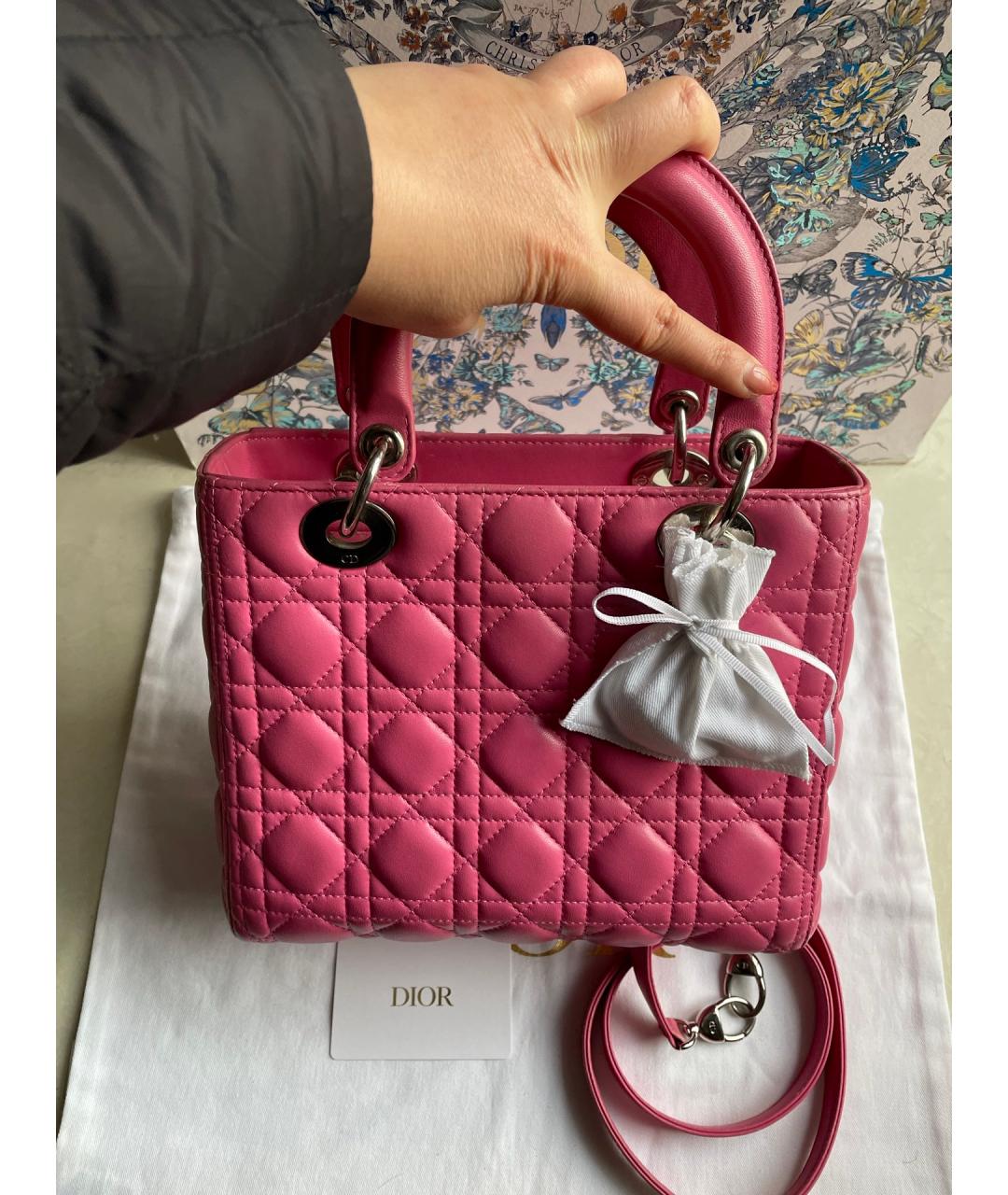 CHRISTIAN DIOR Розовая кожаная сумка с короткими ручками, фото 7