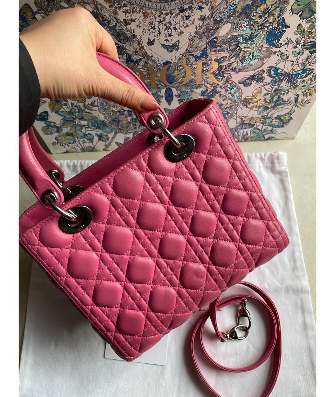 CHRISTIAN DIOR Розовая кожаная сумка с короткими ручками, фото 3