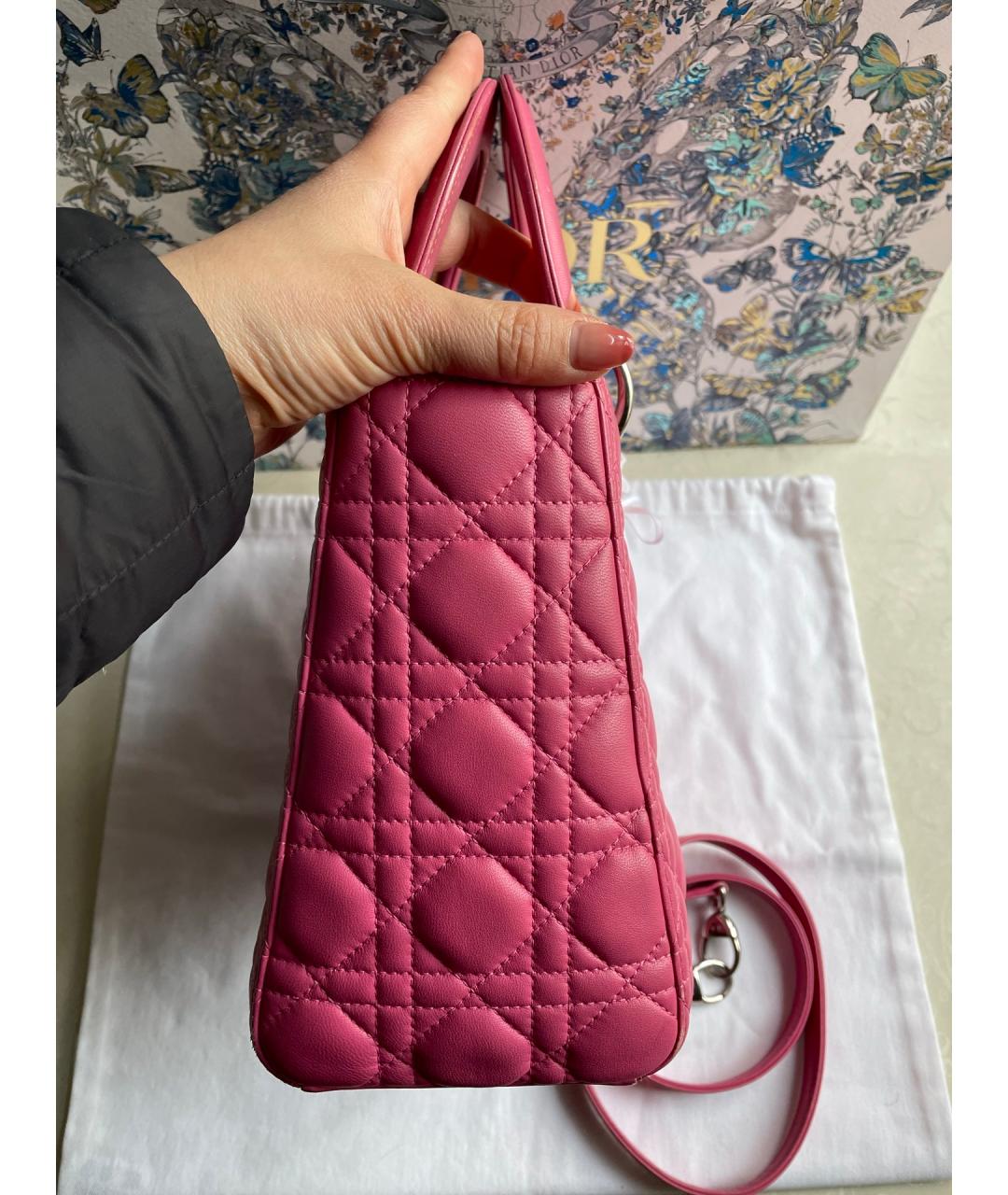 CHRISTIAN DIOR Розовая кожаная сумка с короткими ручками, фото 5