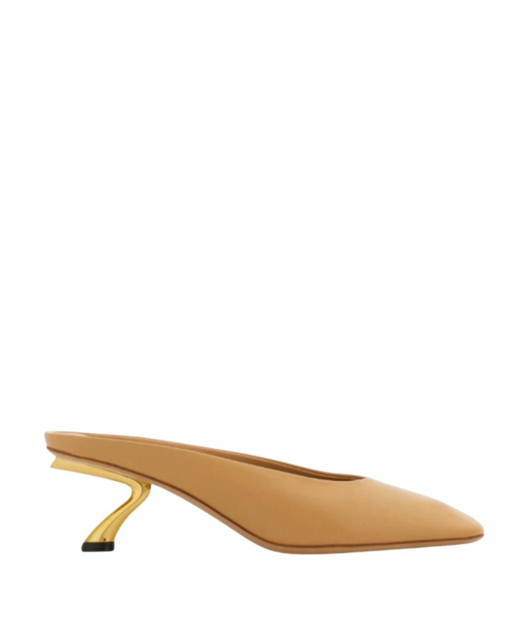 FERRAGAMO Бежевые кожаные мюли, фото 1
