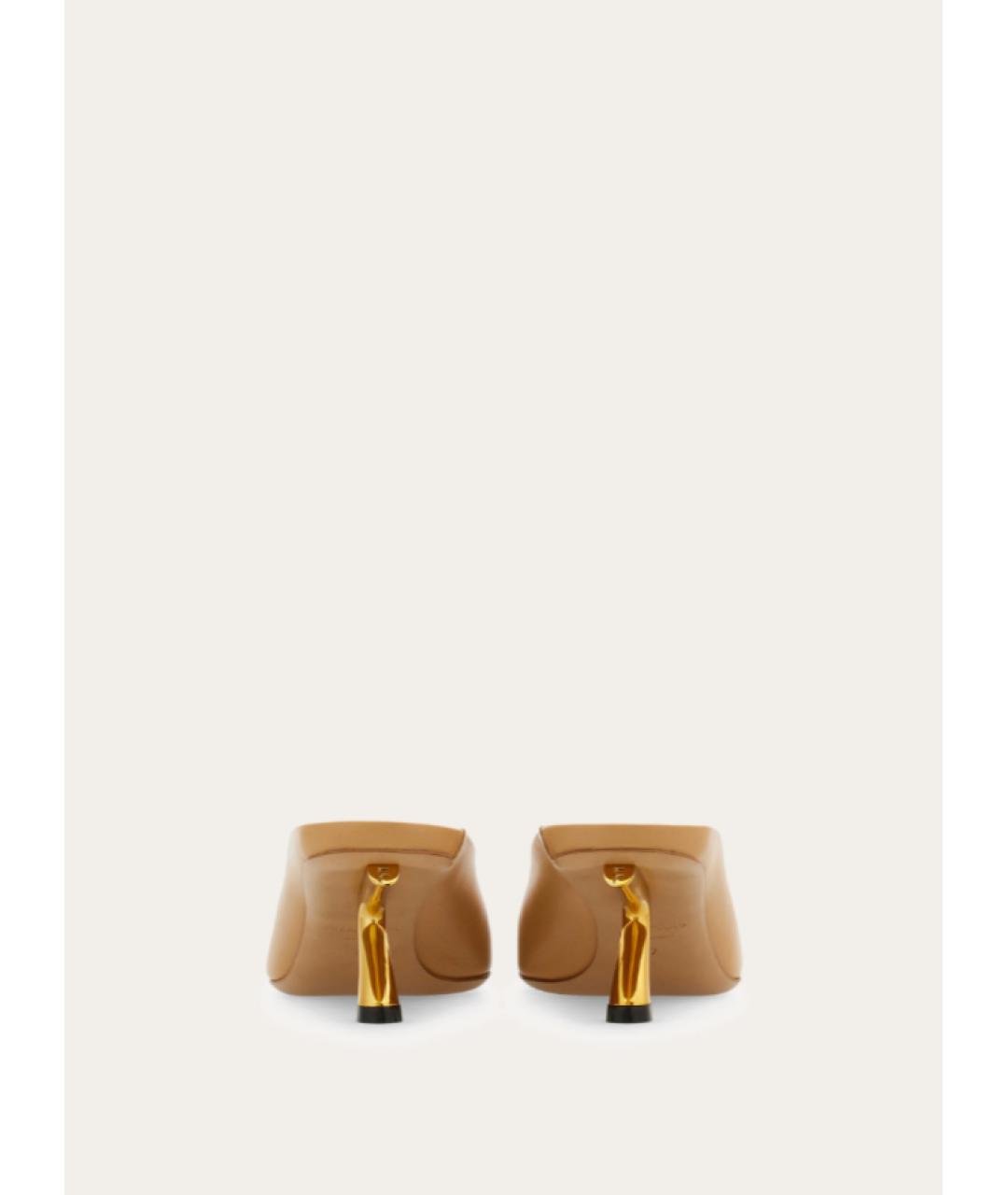 FERRAGAMO Бежевые кожаные мюли, фото 4