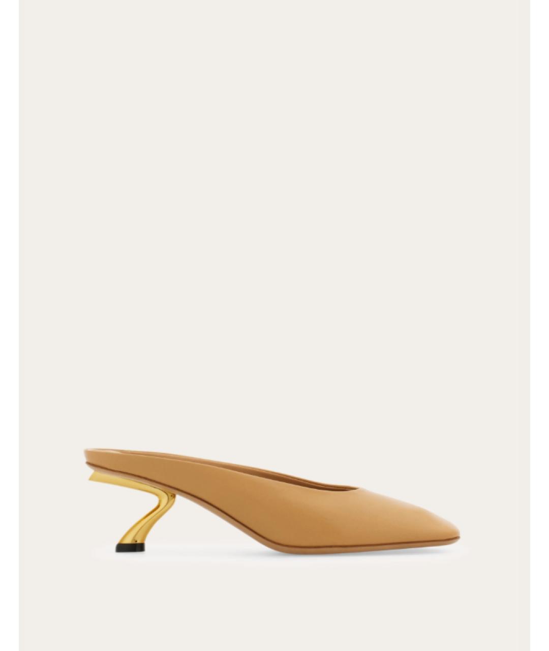 FERRAGAMO Бежевые кожаные мюли, фото 6