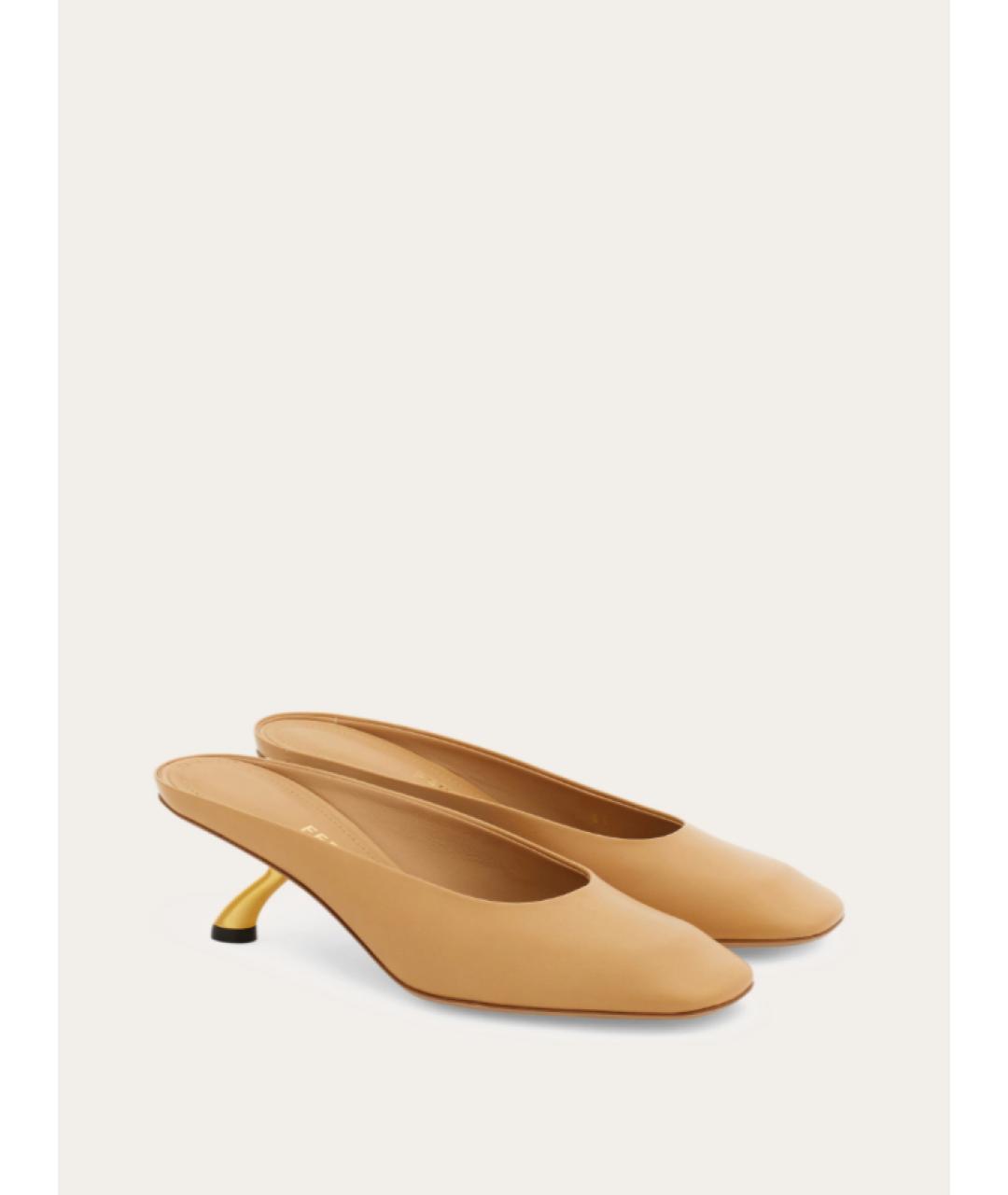FERRAGAMO Бежевые кожаные мюли, фото 2