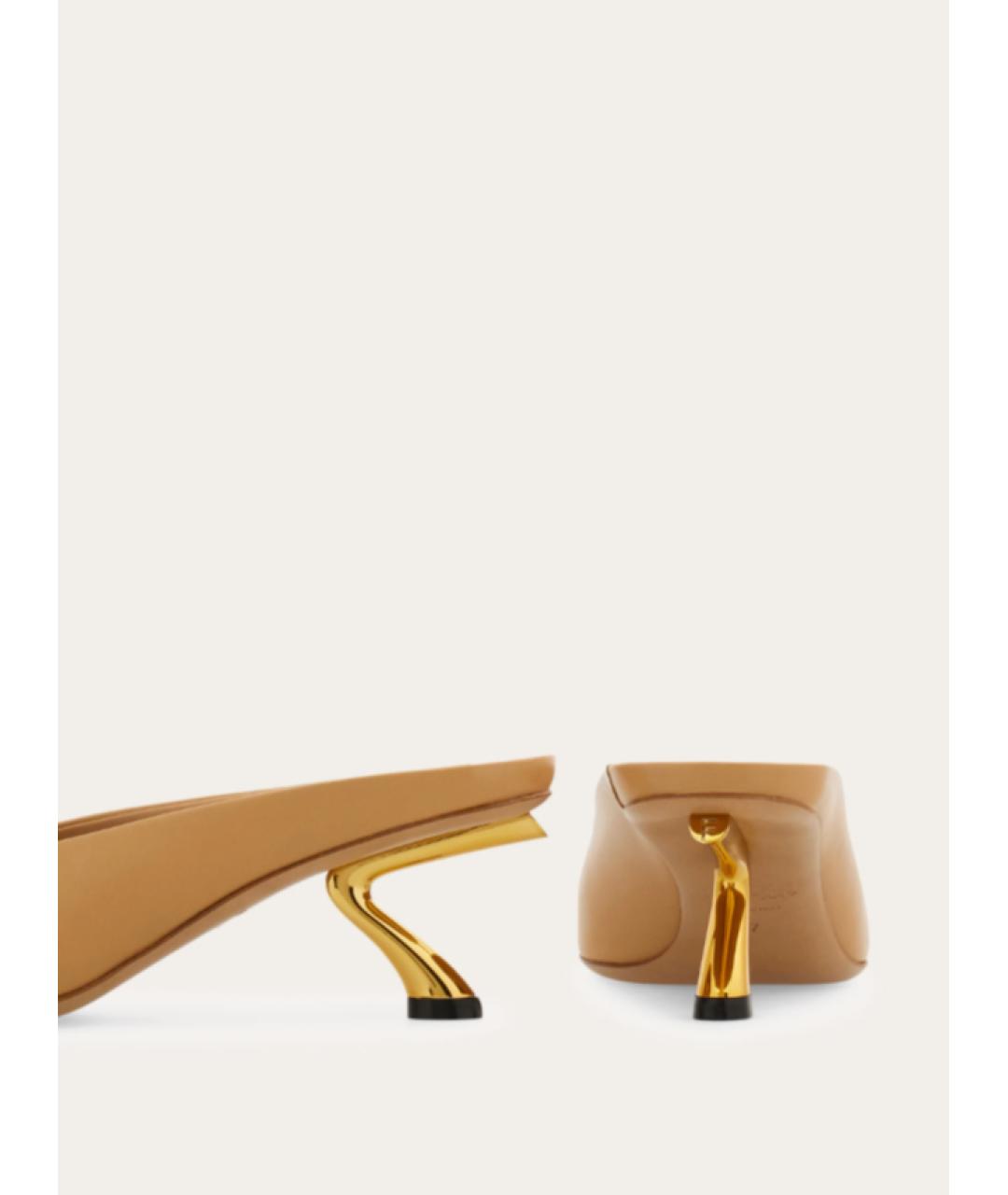 FERRAGAMO Бежевые кожаные мюли, фото 5