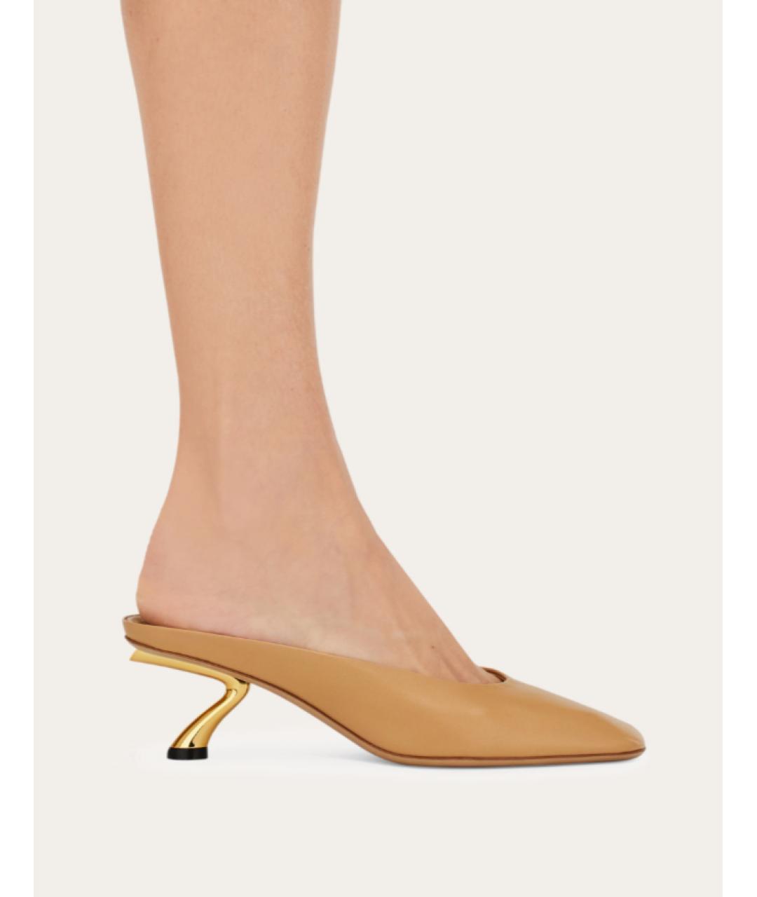 FERRAGAMO Бежевые кожаные мюли, фото 3