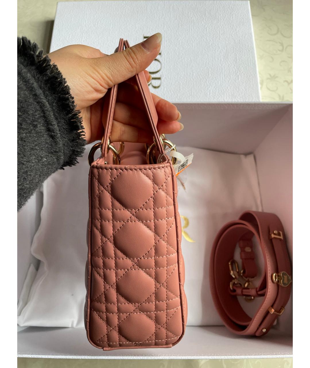 CHRISTIAN DIOR Розовая кожаная сумка с короткими ручками, фото 5