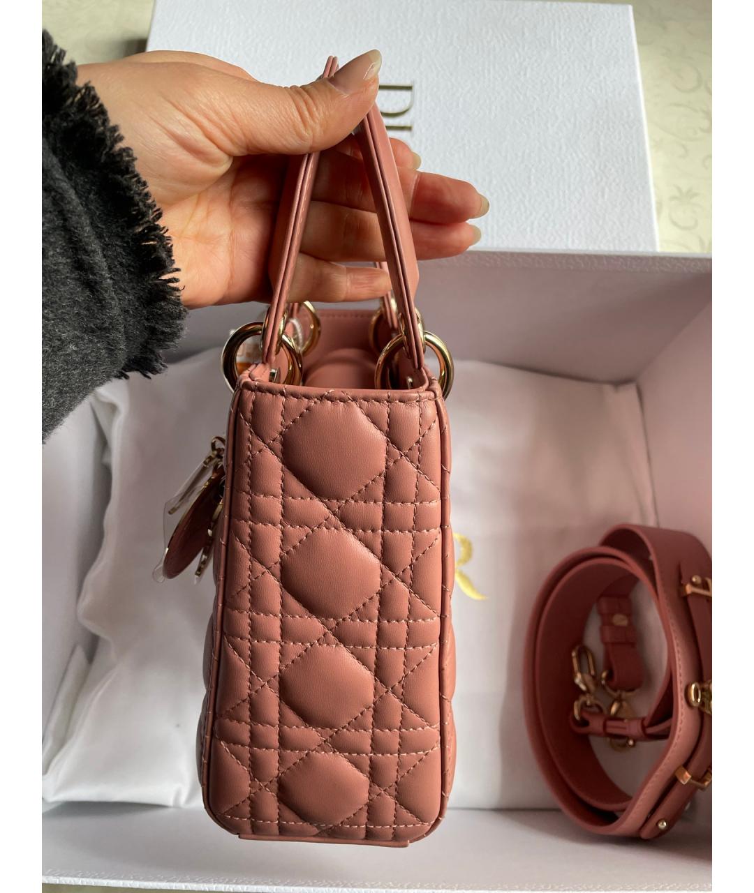 CHRISTIAN DIOR Розовая кожаная сумка с короткими ручками, фото 4