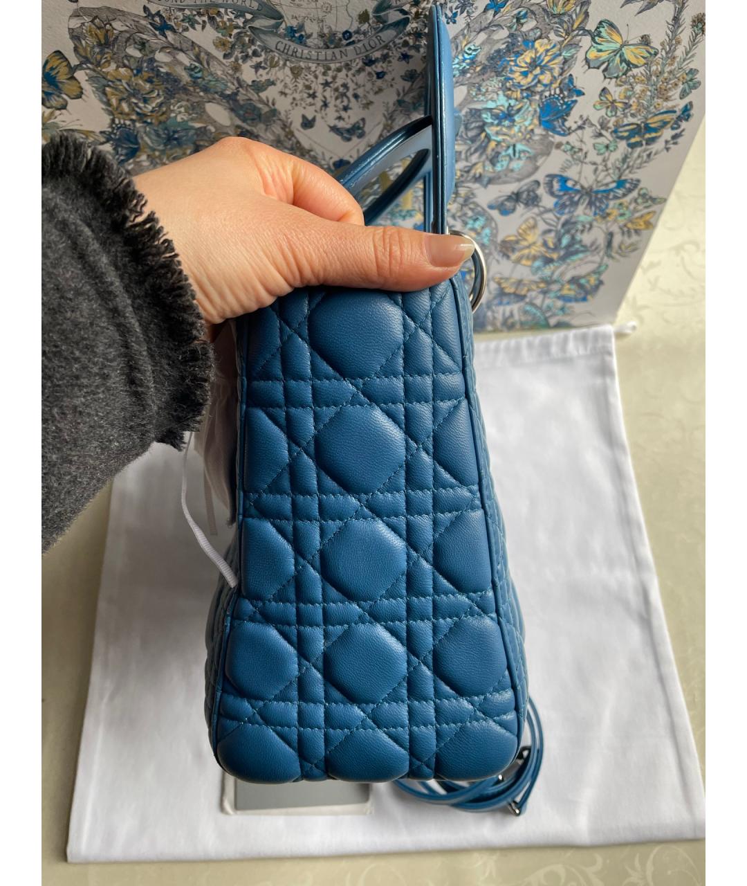 CHRISTIAN DIOR Синяя кожаная сумка с короткими ручками, фото 4