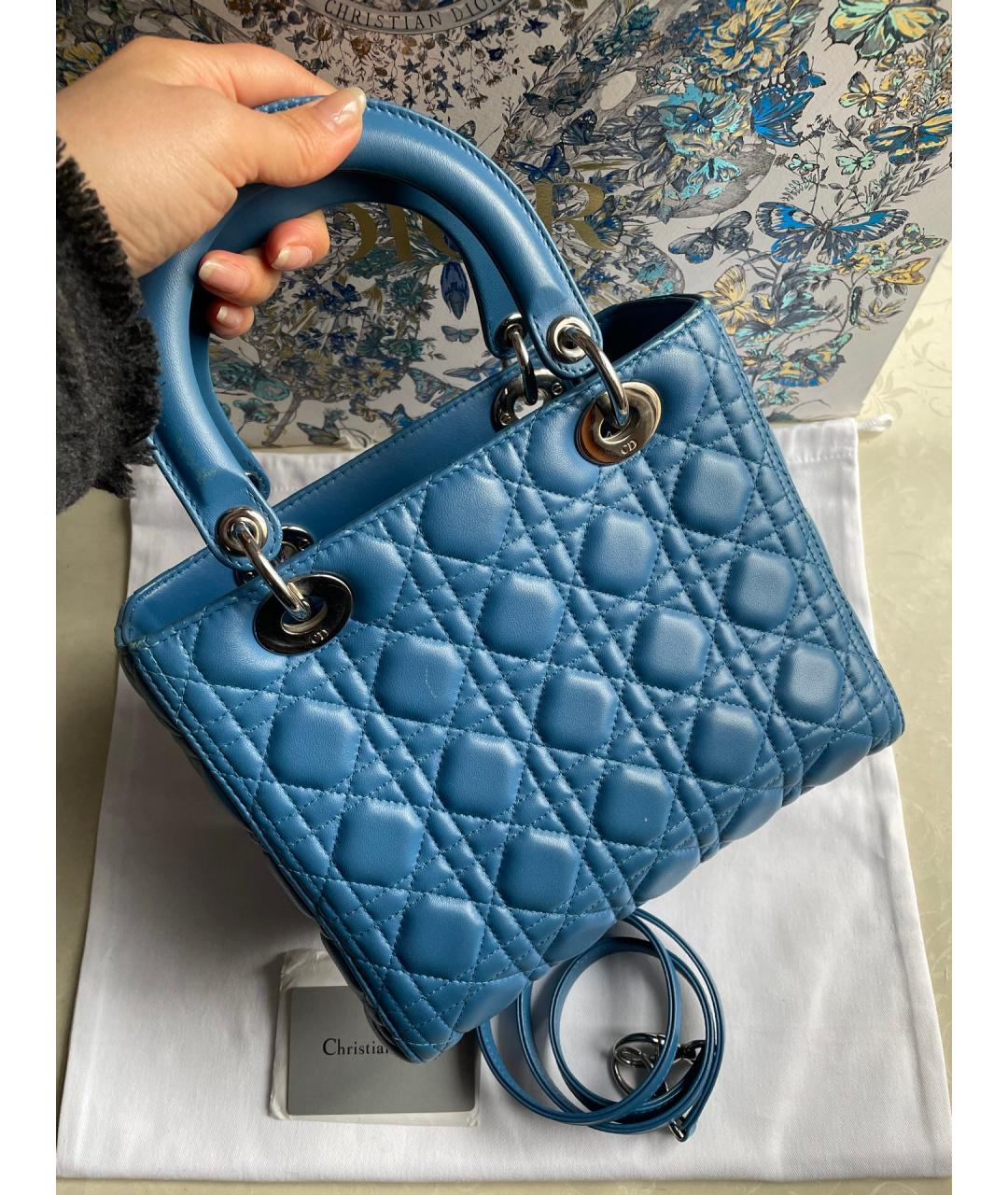 CHRISTIAN DIOR Синяя кожаная сумка с короткими ручками, фото 3