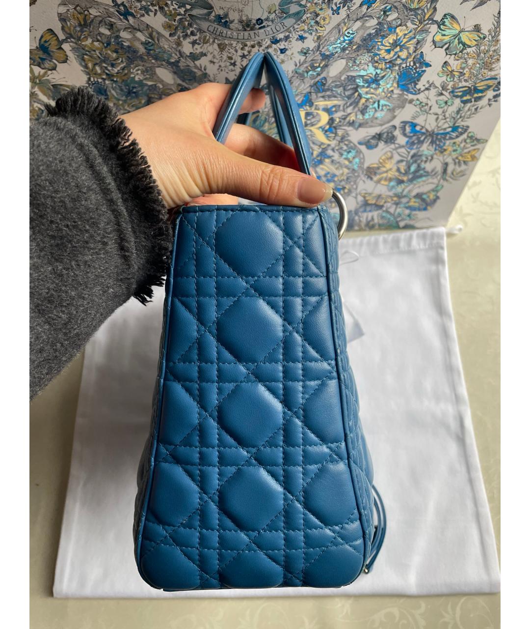 CHRISTIAN DIOR Синяя кожаная сумка с короткими ручками, фото 5