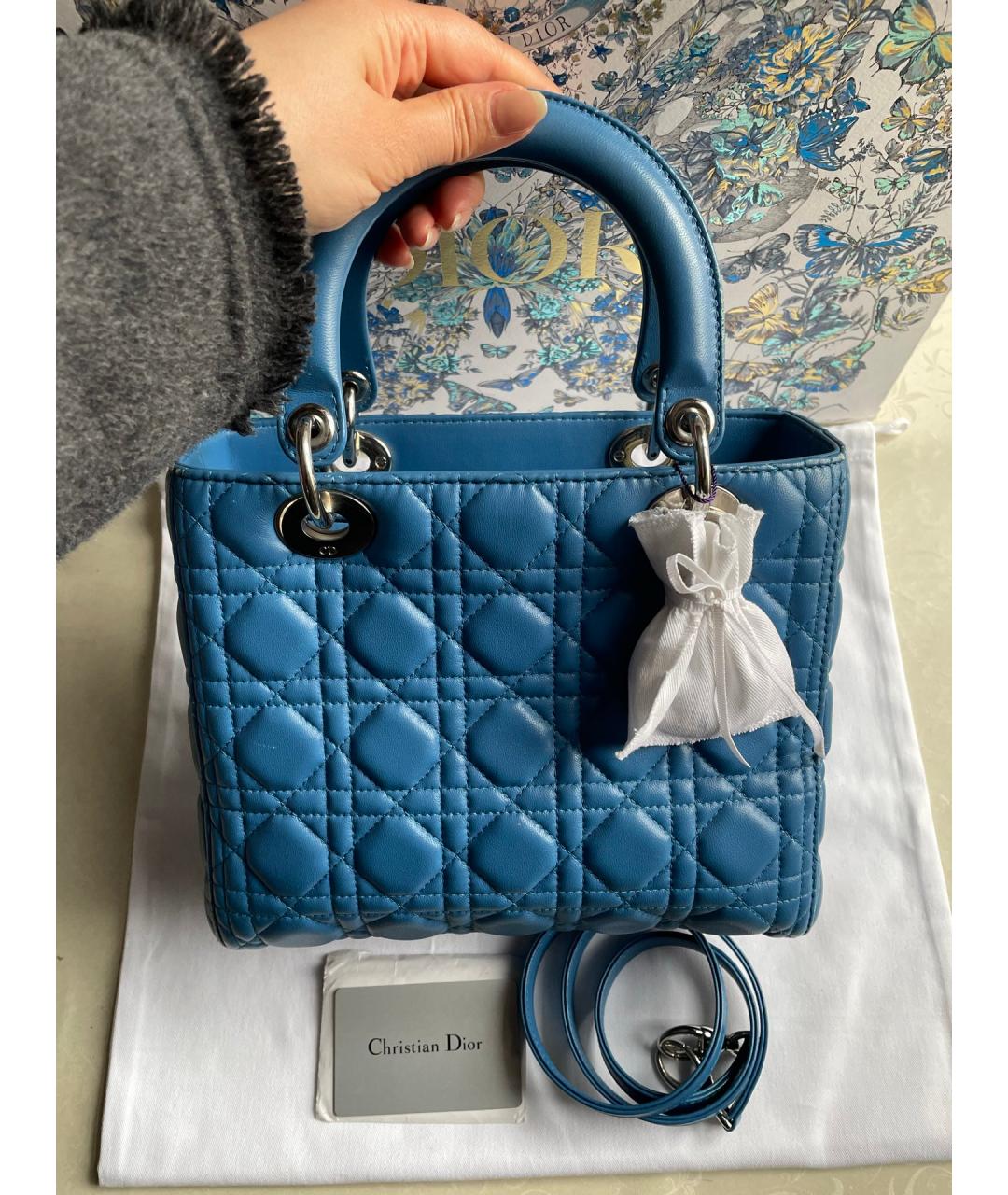 CHRISTIAN DIOR Синяя кожаная сумка с короткими ручками, фото 7