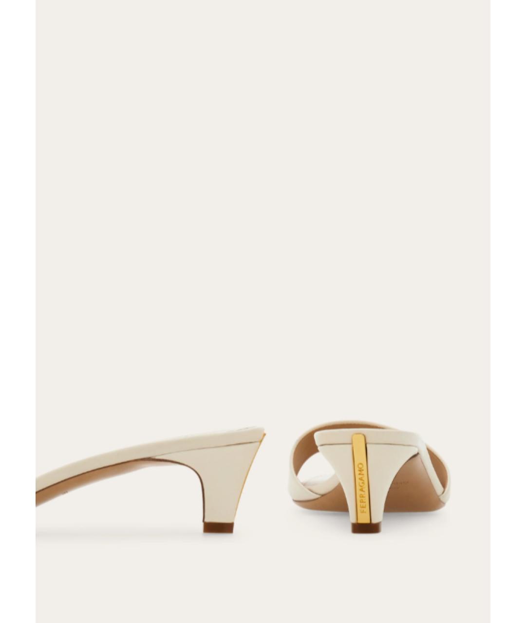 FERRAGAMO Белые кожаные босоножки, фото 4