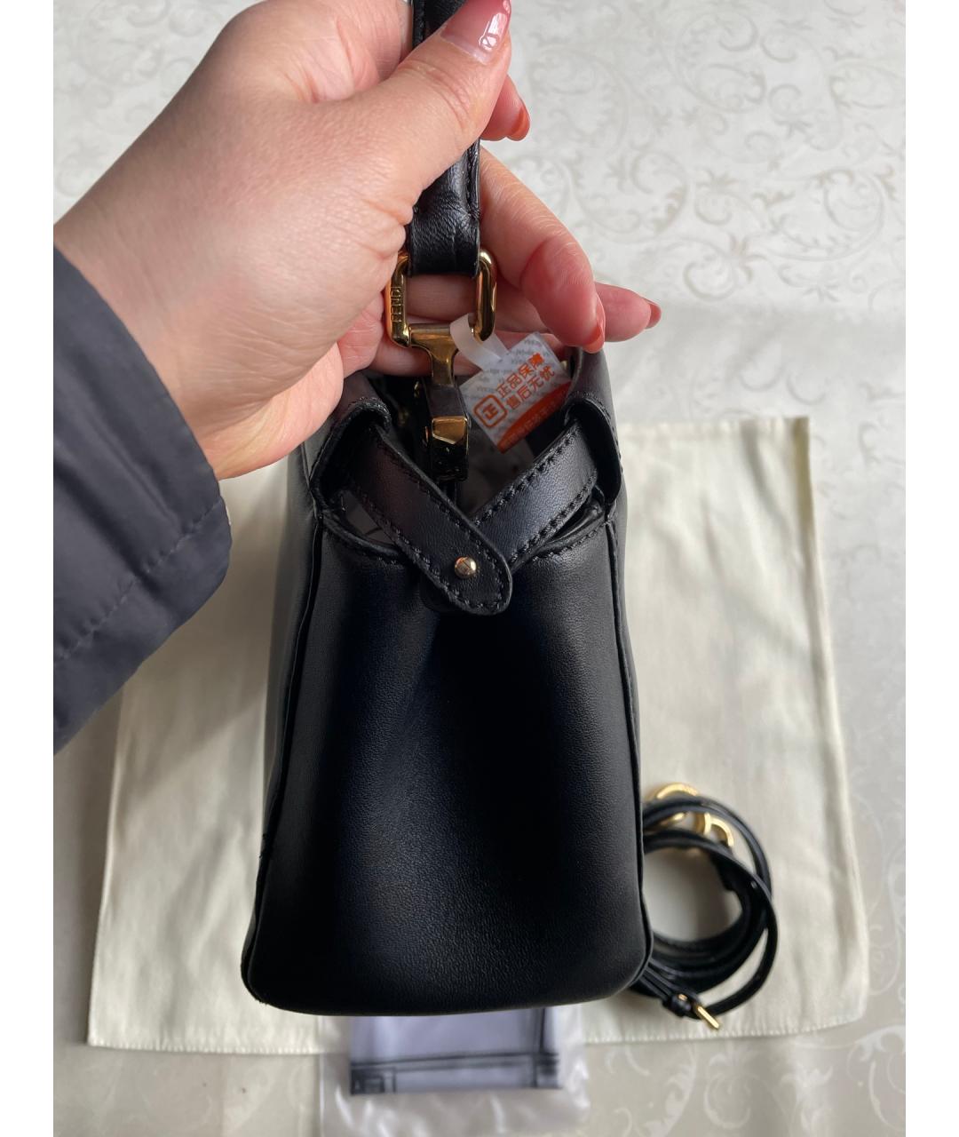 FENDI Черная кожаная сумка тоут, фото 5