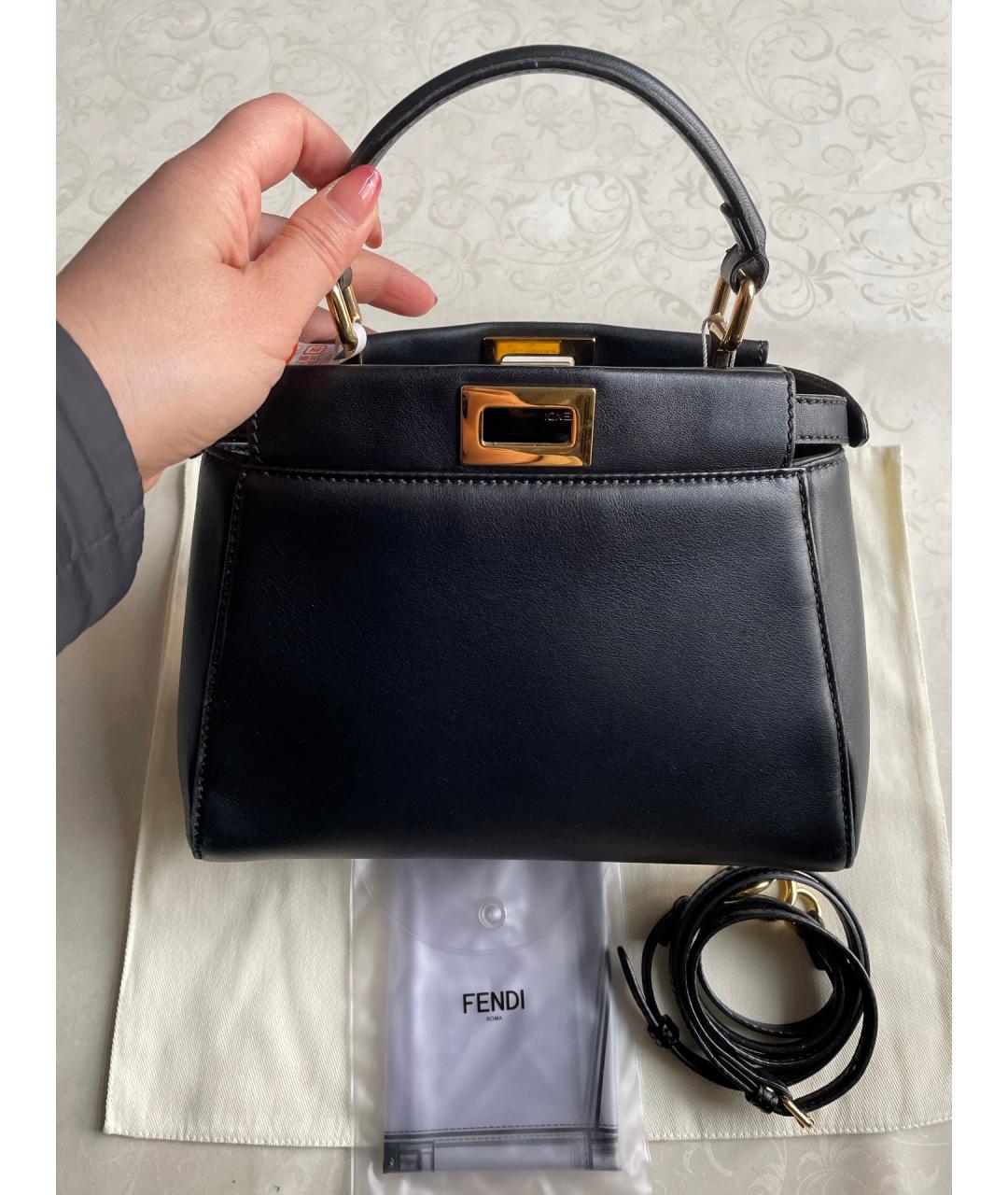 FENDI Черная кожаная сумка тоут, фото 7