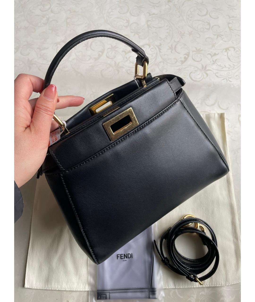 FENDI Черная кожаная сумка тоут, фото 2