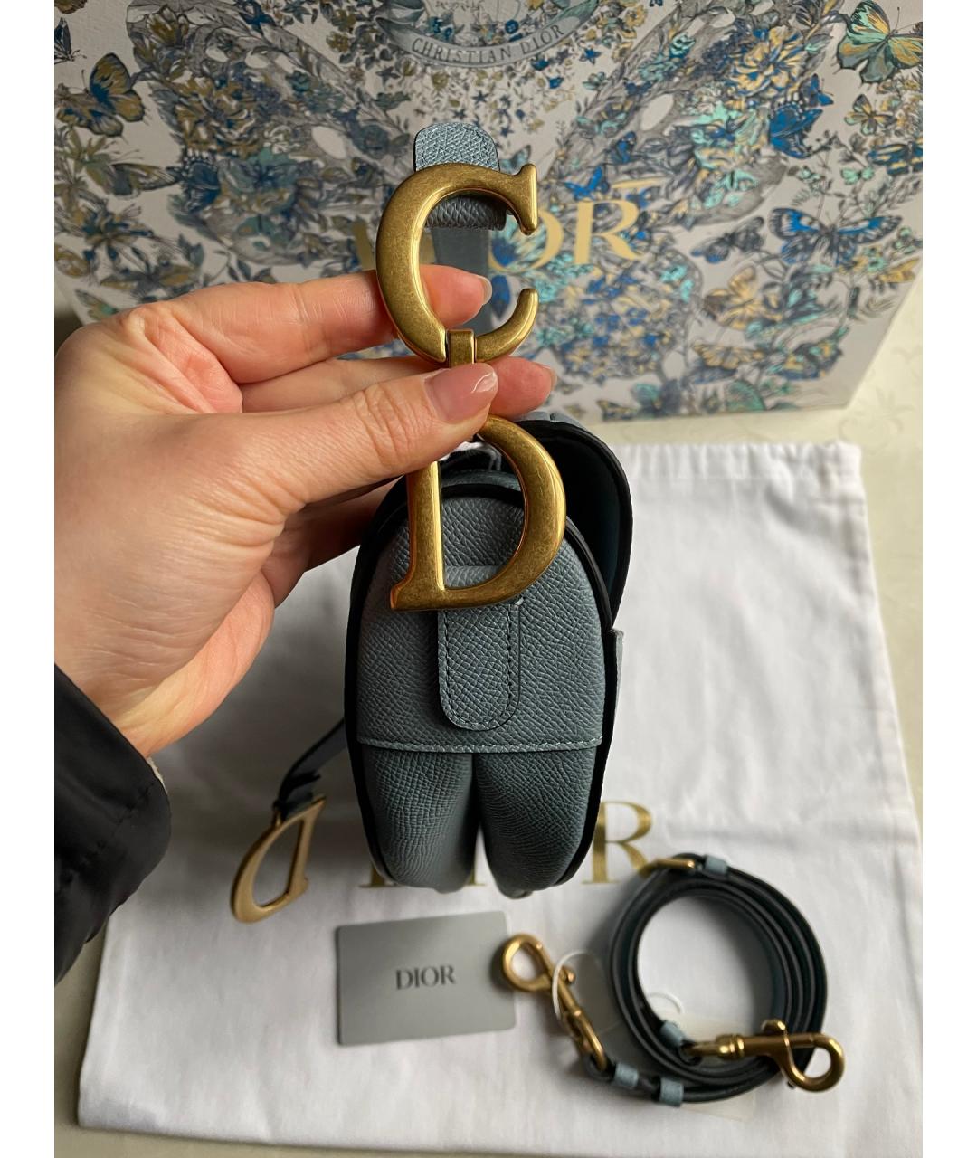 CHRISTIAN DIOR Голубая кожаная сумка с короткими ручками, фото 4