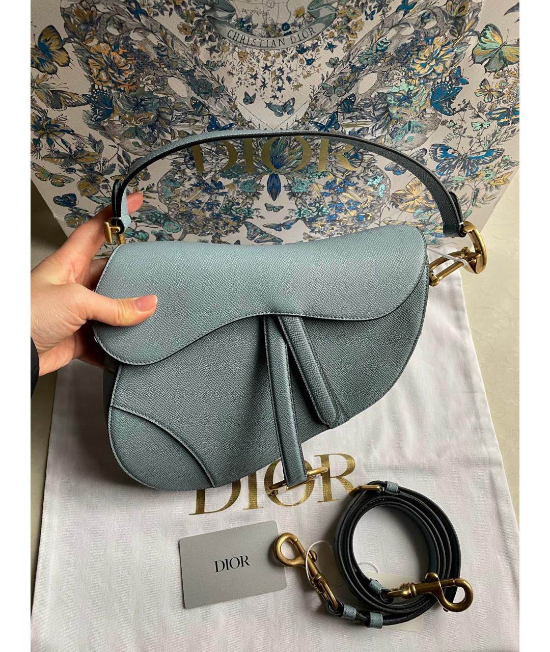 CHRISTIAN DIOR Голубая кожаная сумка с короткими ручками, фото 7